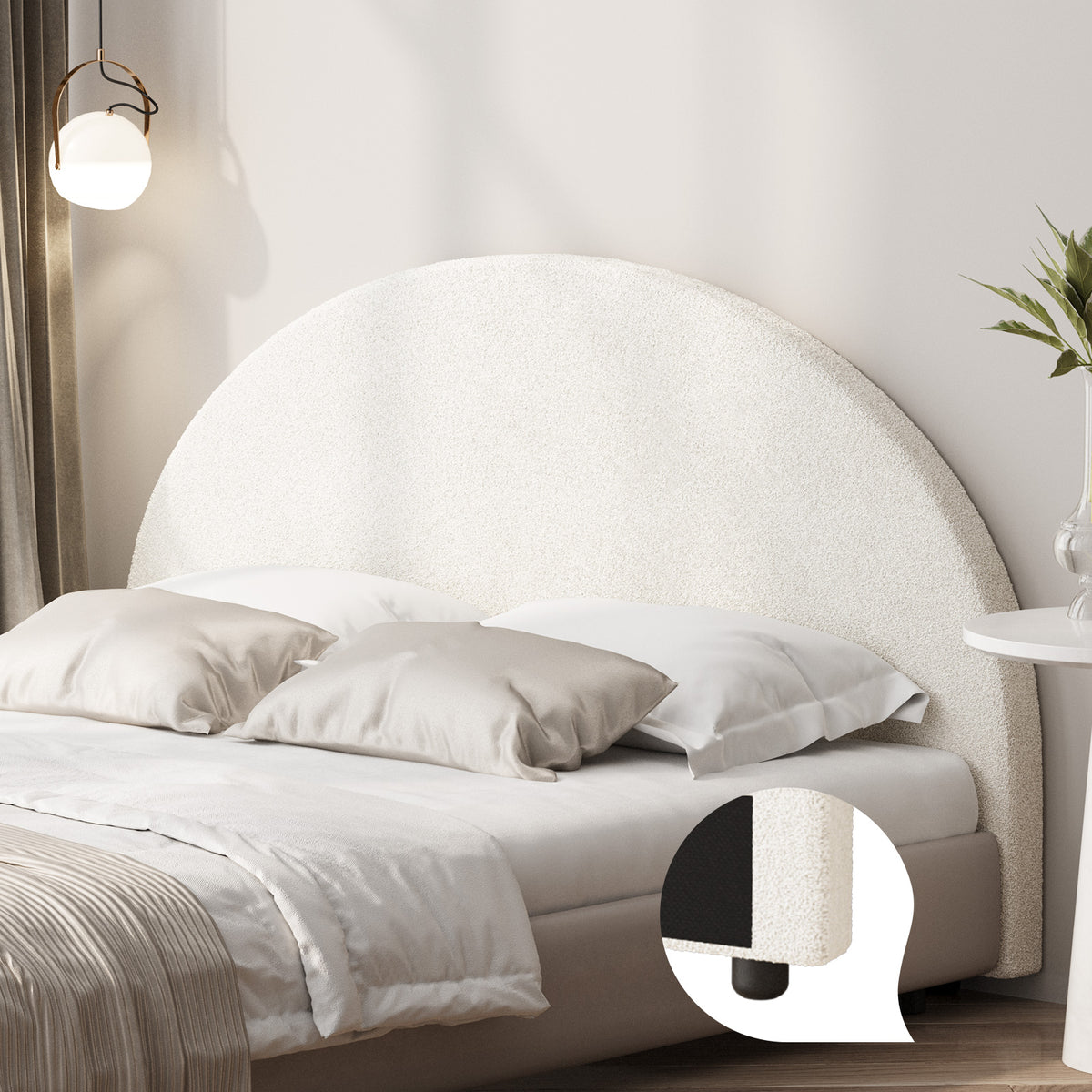 Oikiture Headboard Queen Double King Single Size Bed Head Bedhead Boucle Fabric