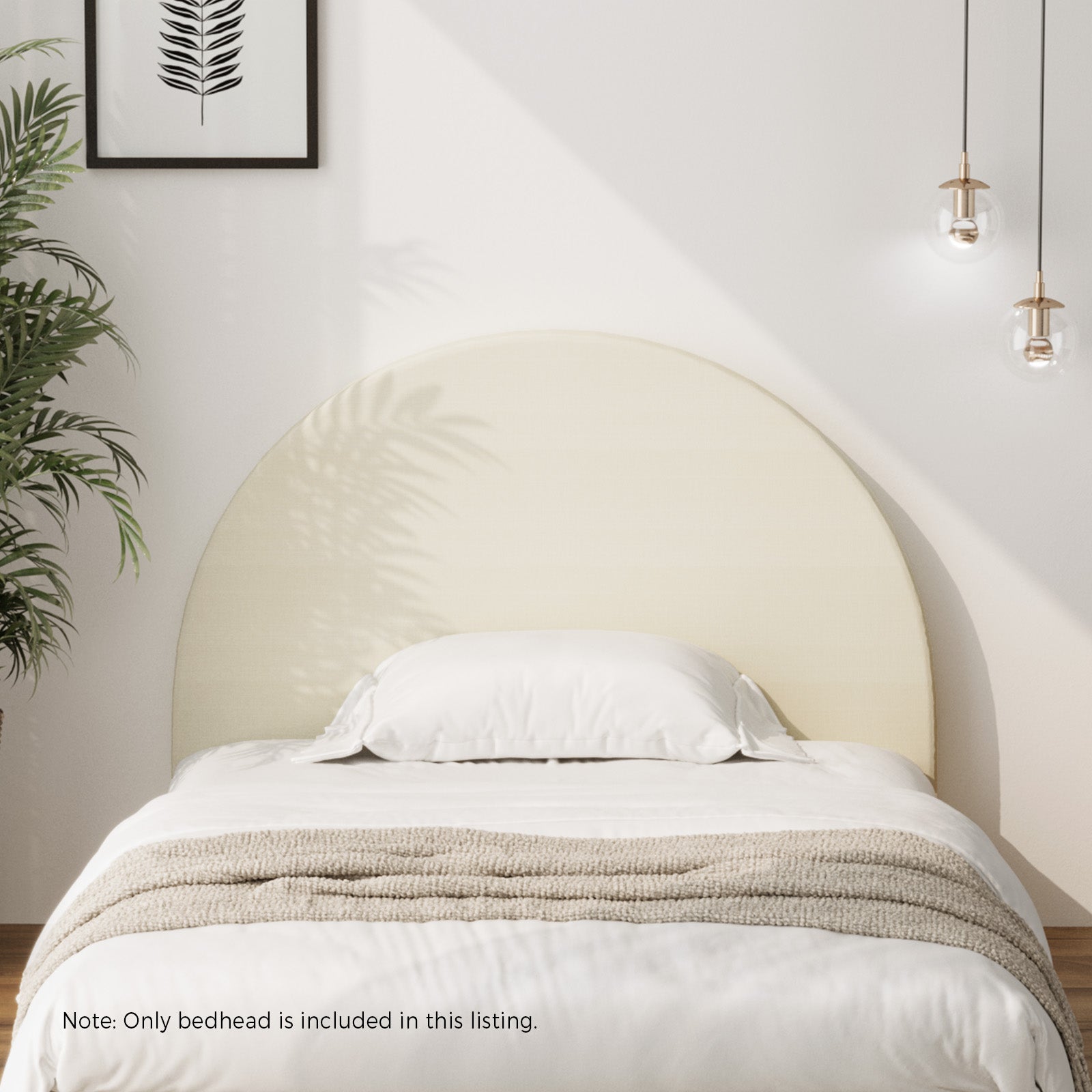 Oikiture Bed Head Single Size Headboard Bedhead Fabric Beige - Sunyee