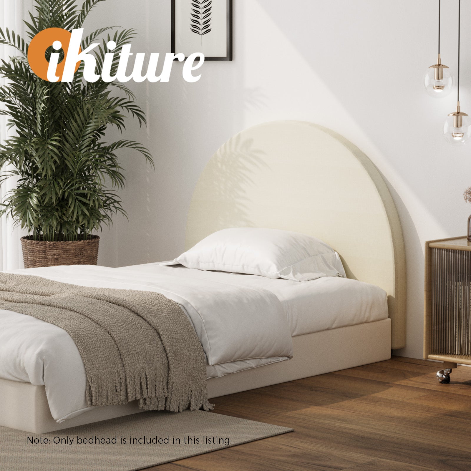 Oikiture Bed Head Single Size Headboard Bedhead Fabric Beige - Sunyee