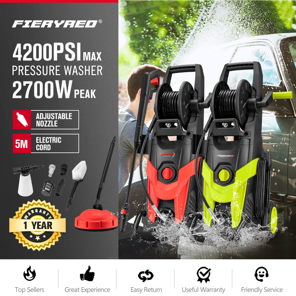 Fieryred 2700W Peak High Pressure Washer Cleaner Electric Water Pump Max 4200PSI - Sunyee