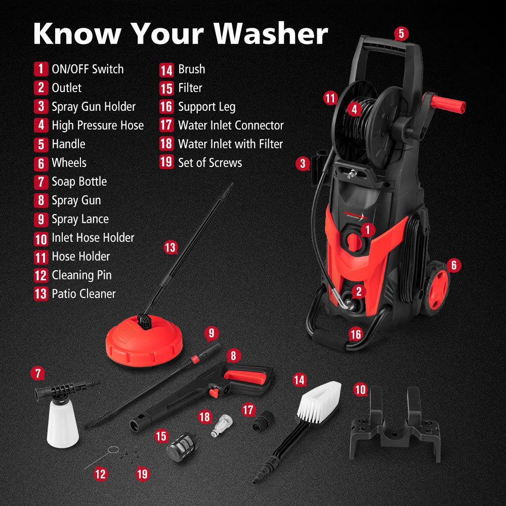 Fieryred High Pressure Washer Cleaner MAX 4200PSI Electric Water Gurney Pump 5M Hose - Sunyee