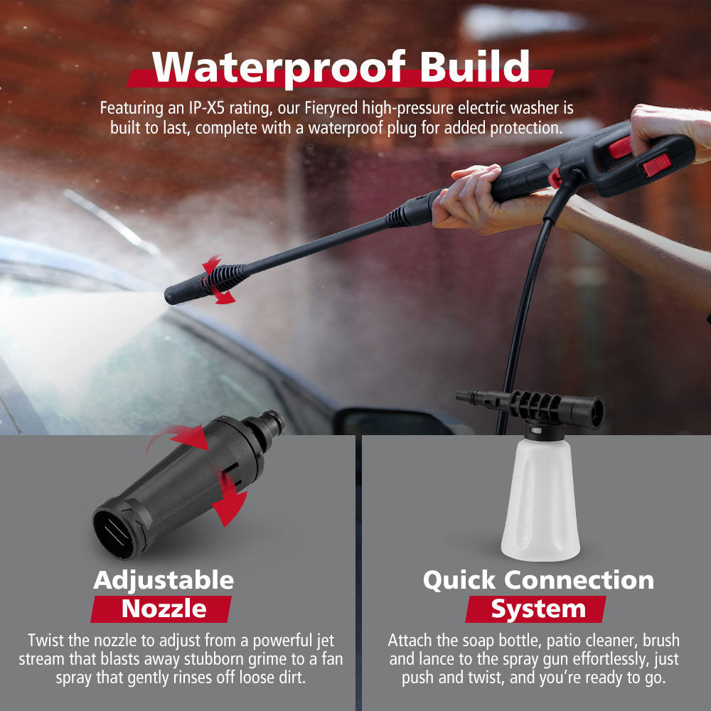 2700W Peak High Pressure Washer Cleaner 4200PSI Red + 10PCS Car Cleaning Kit - Sunyee