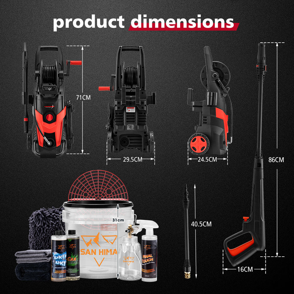 2700W Peak High Pressure Washer Cleaner 4200PSI Red + 10PCS Car Cleaning Kit - Sunyee