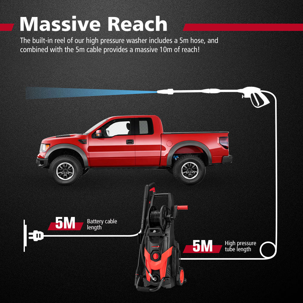 2700W Peak High Pressure Washer Cleaner 4200PSI Red + 18PCS Car Cleaning Kit - Sunyee