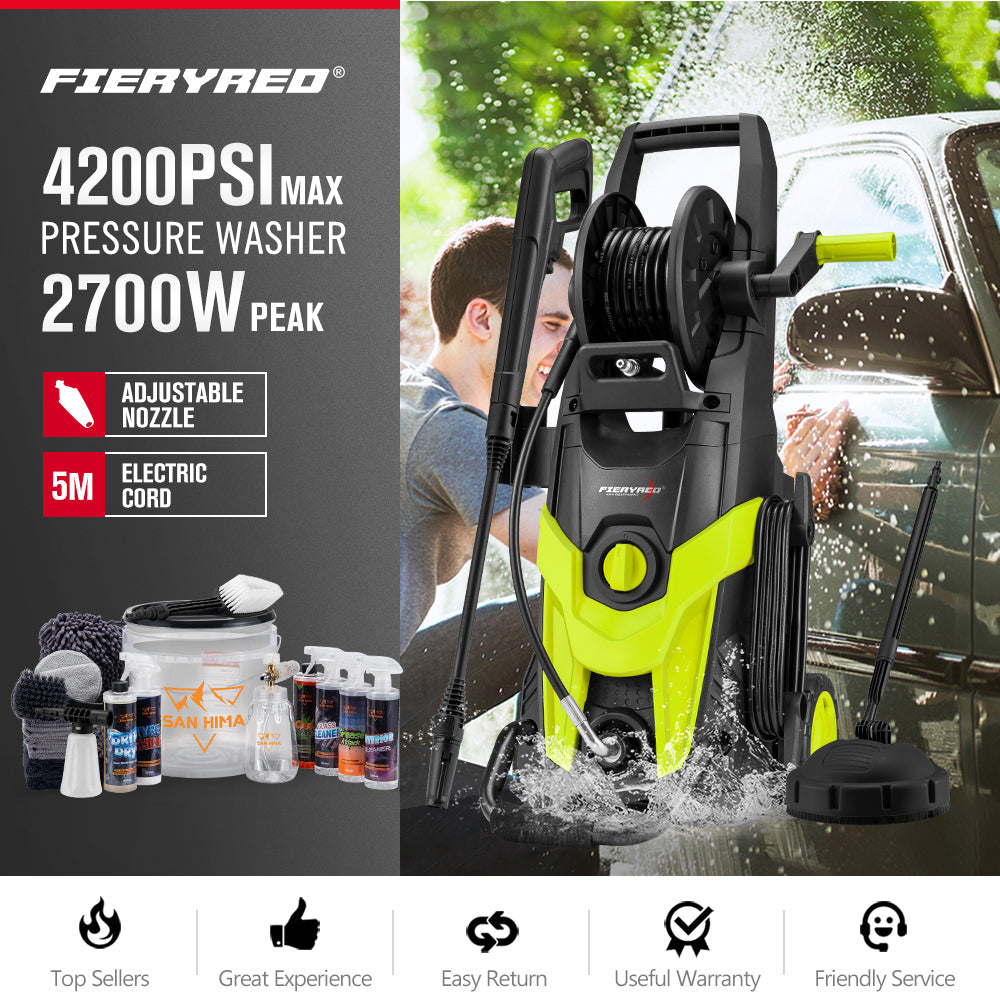 2700W Peak High Pressure Washer Cleaner 4200PSI Green + 18PCS Car Cleaning Kit - Sunyee