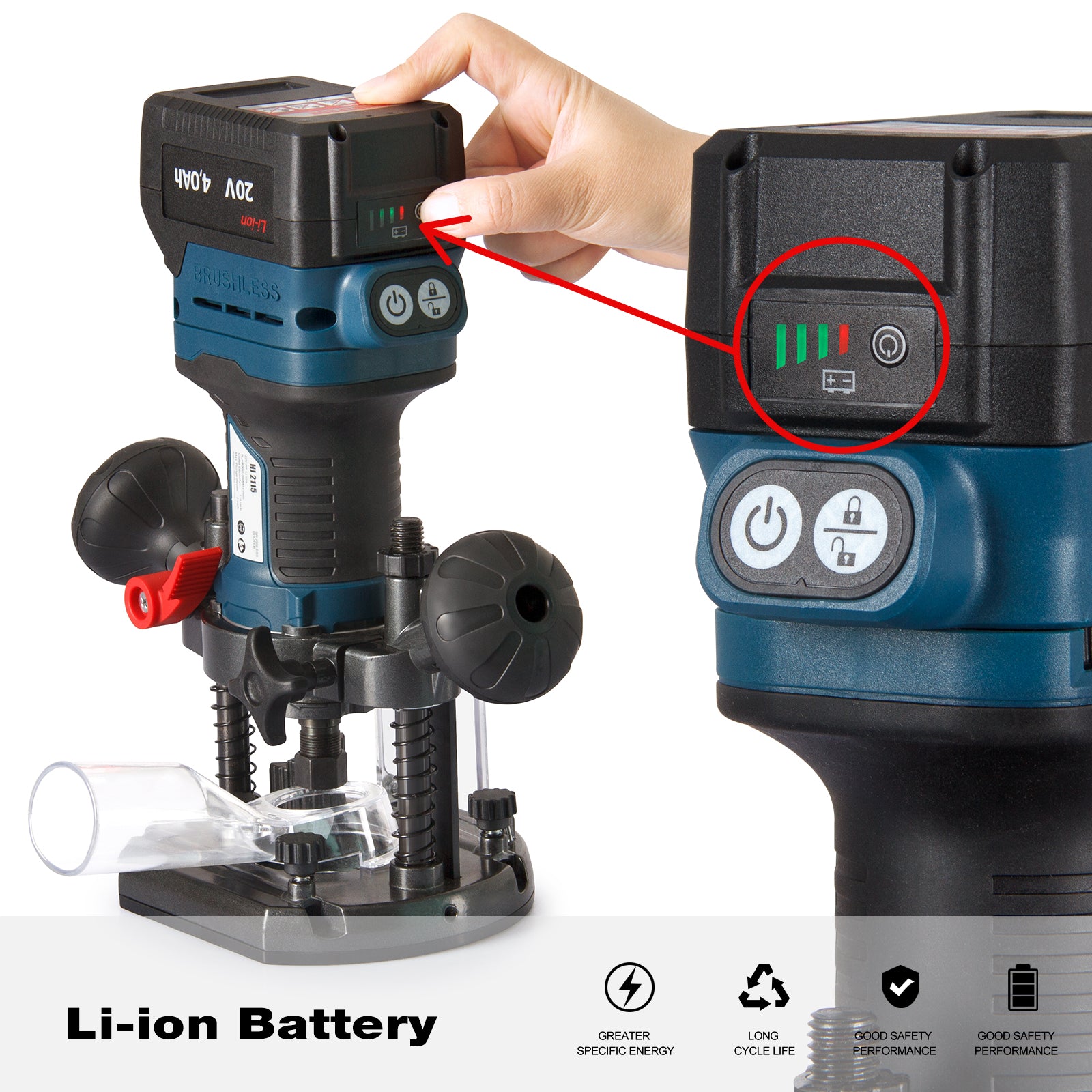 MindSpoon 1/4 inch 6mm Cordless Electric Plunge Wood Router - Sunyee