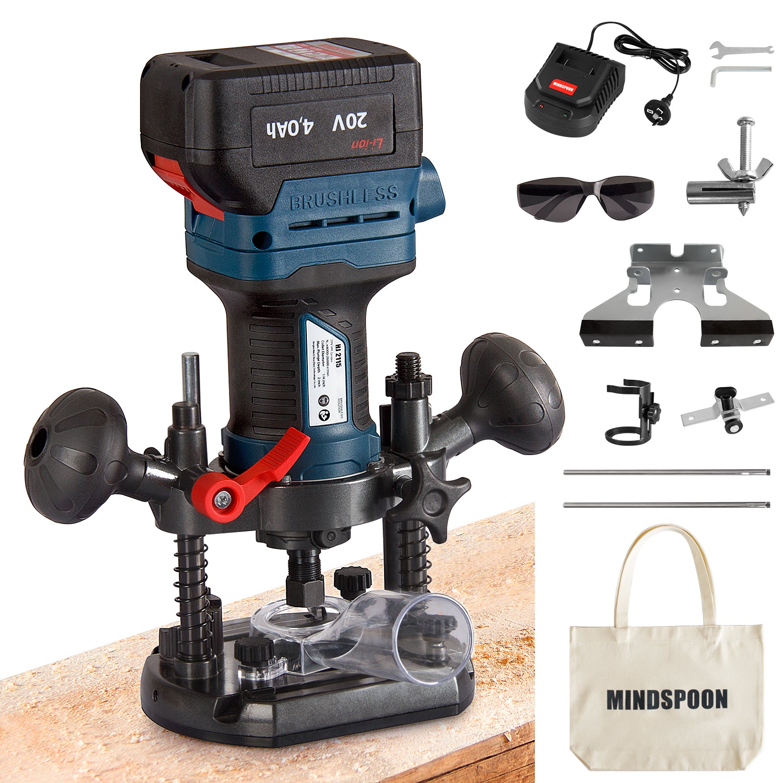 MindSpoon 1/4 inch 6mm Cordless Electric Plunge Wood Router - Sunyee