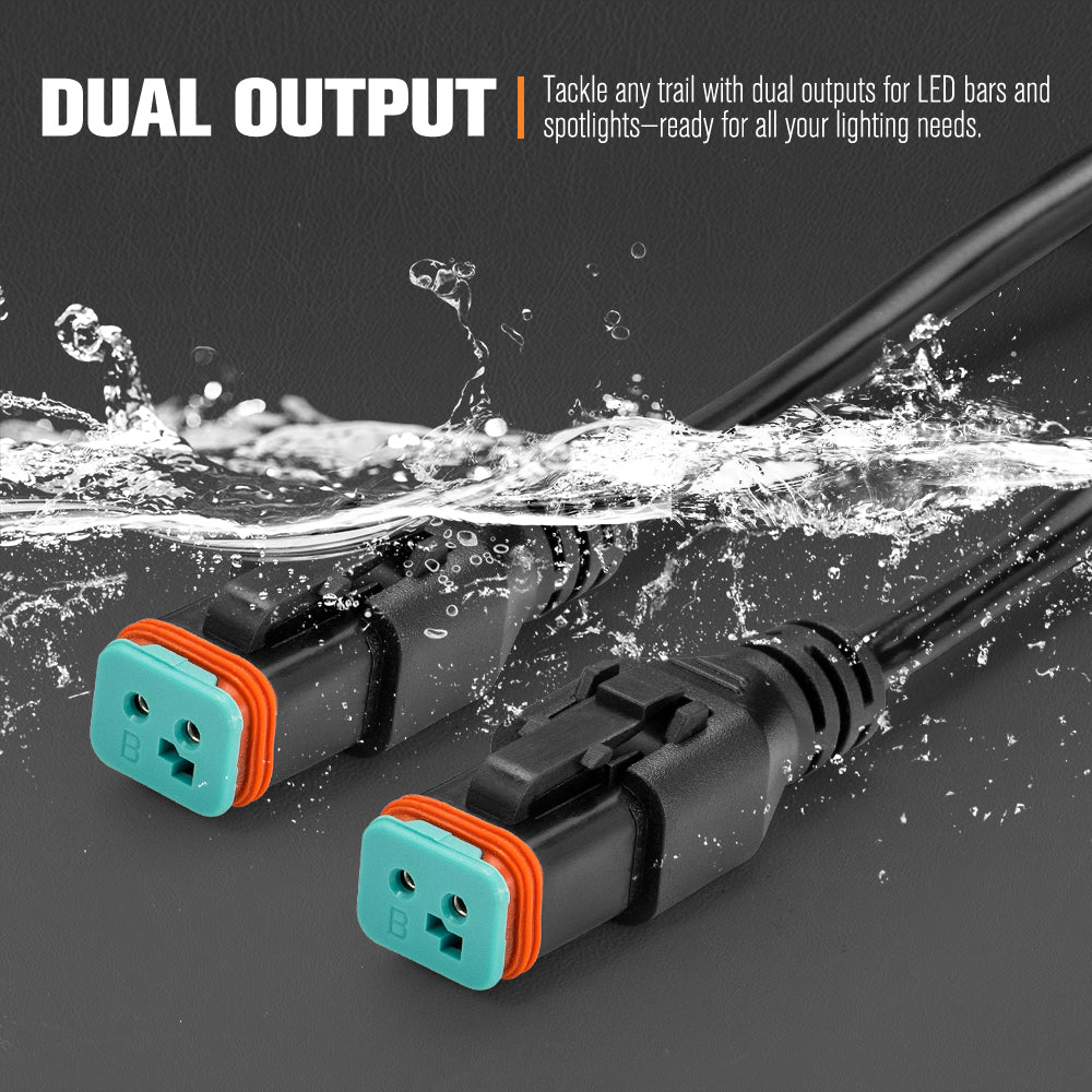 Lightfox 2 Way High Beam Wiring Harness w/ DT 2-Pin Connectors For LED Light Bar - Sunyee