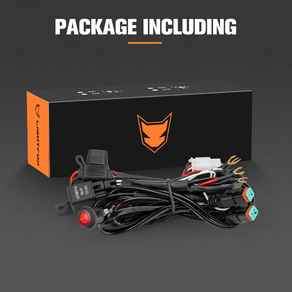 Lightfox 2 Way High Beam Wiring Harness w/ DT 2-Pin Connectors For LED Light Bar - Sunyee