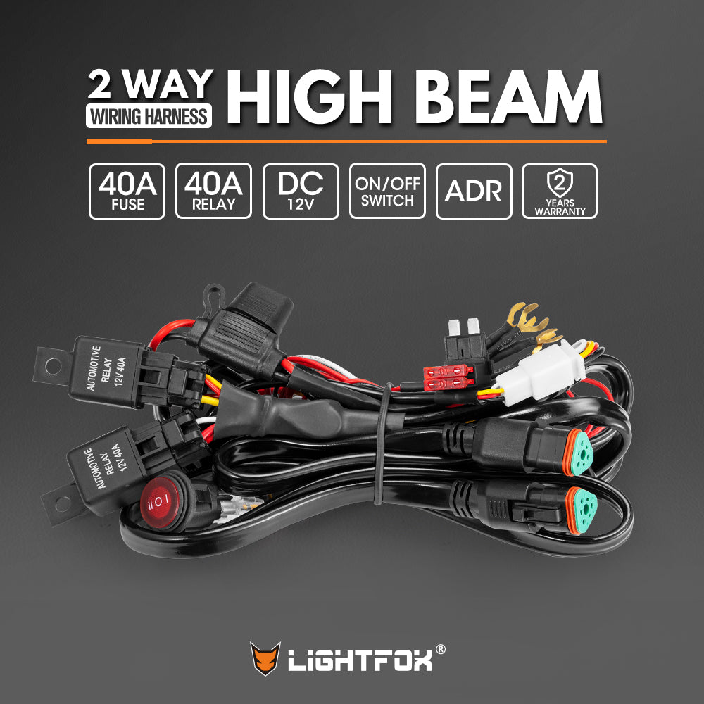 Lightfox 2 Way High Beam Wiring Harness w/ DT 3-Pin Connectors For LED Pod Light - Sunyee