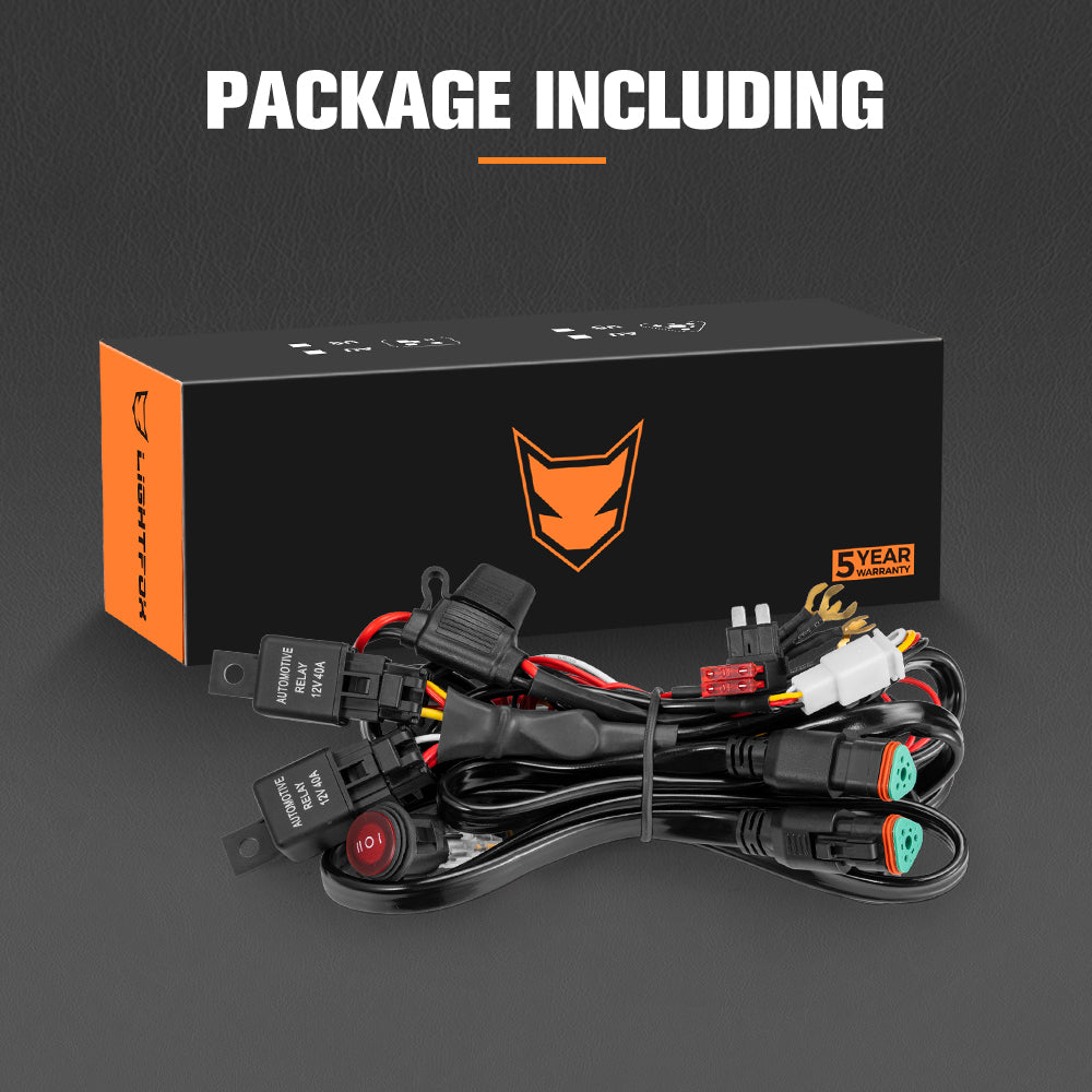 Lightfox 2 Way High Beam Wiring Harness w/ DT 3-Pin Connectors For LED Pod Light - Sunyee