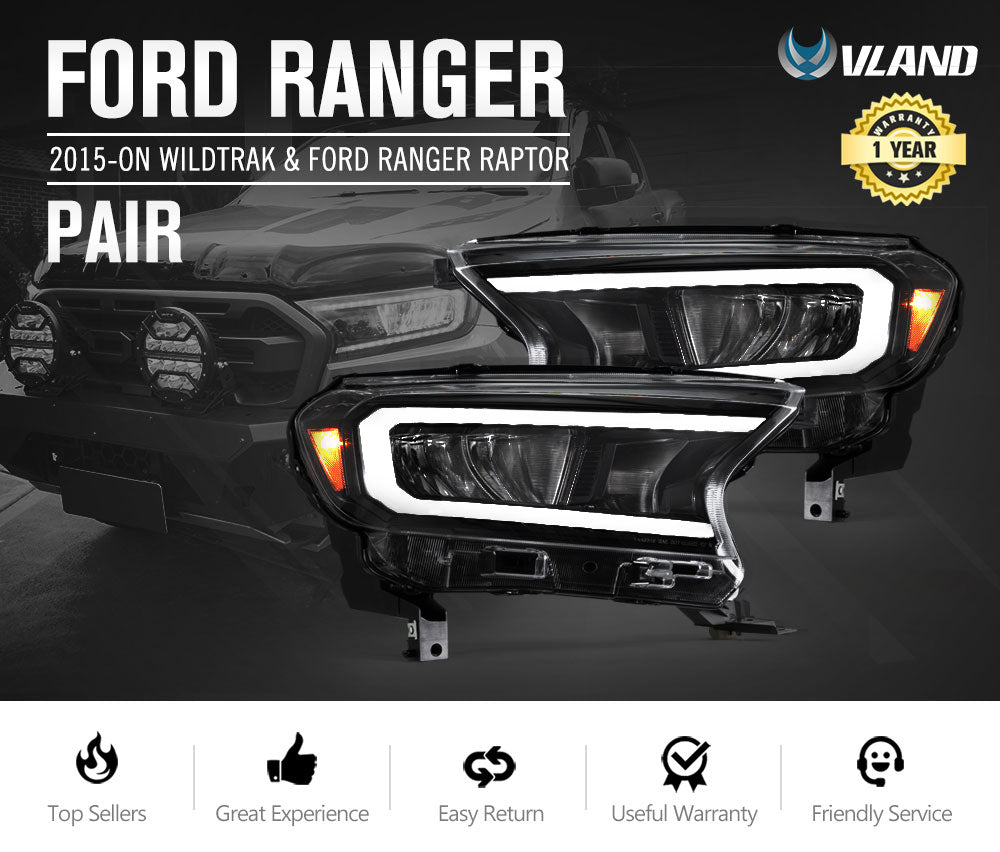 VLAND LED Headlights for Ford Ranger 2015-ON Wildtrak Raptor Sequential Indicator - Sunyee