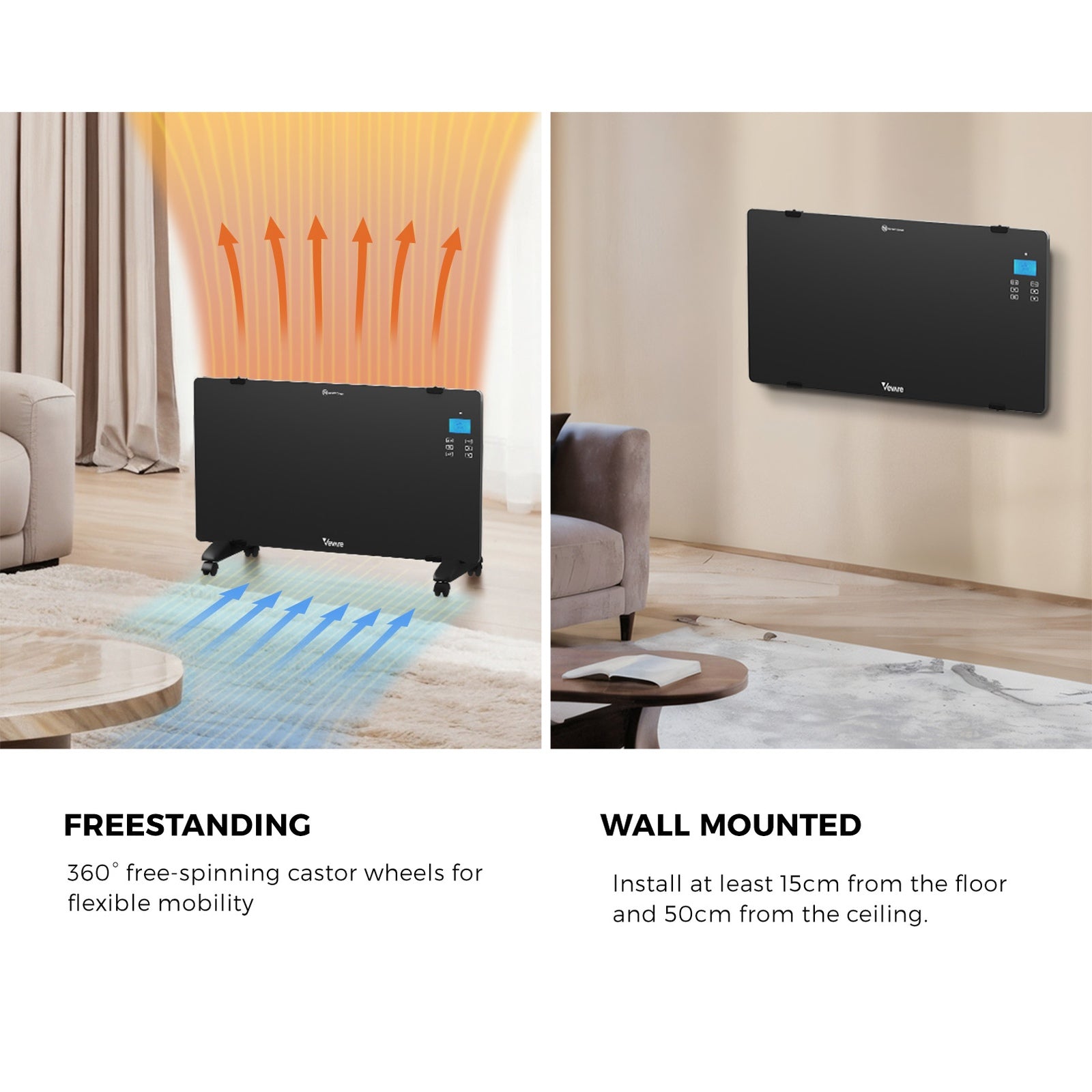 Vevare Electric Glass Panel Heater Convection Heaters 2PCS 2000W Wall Mounted - Sunyee