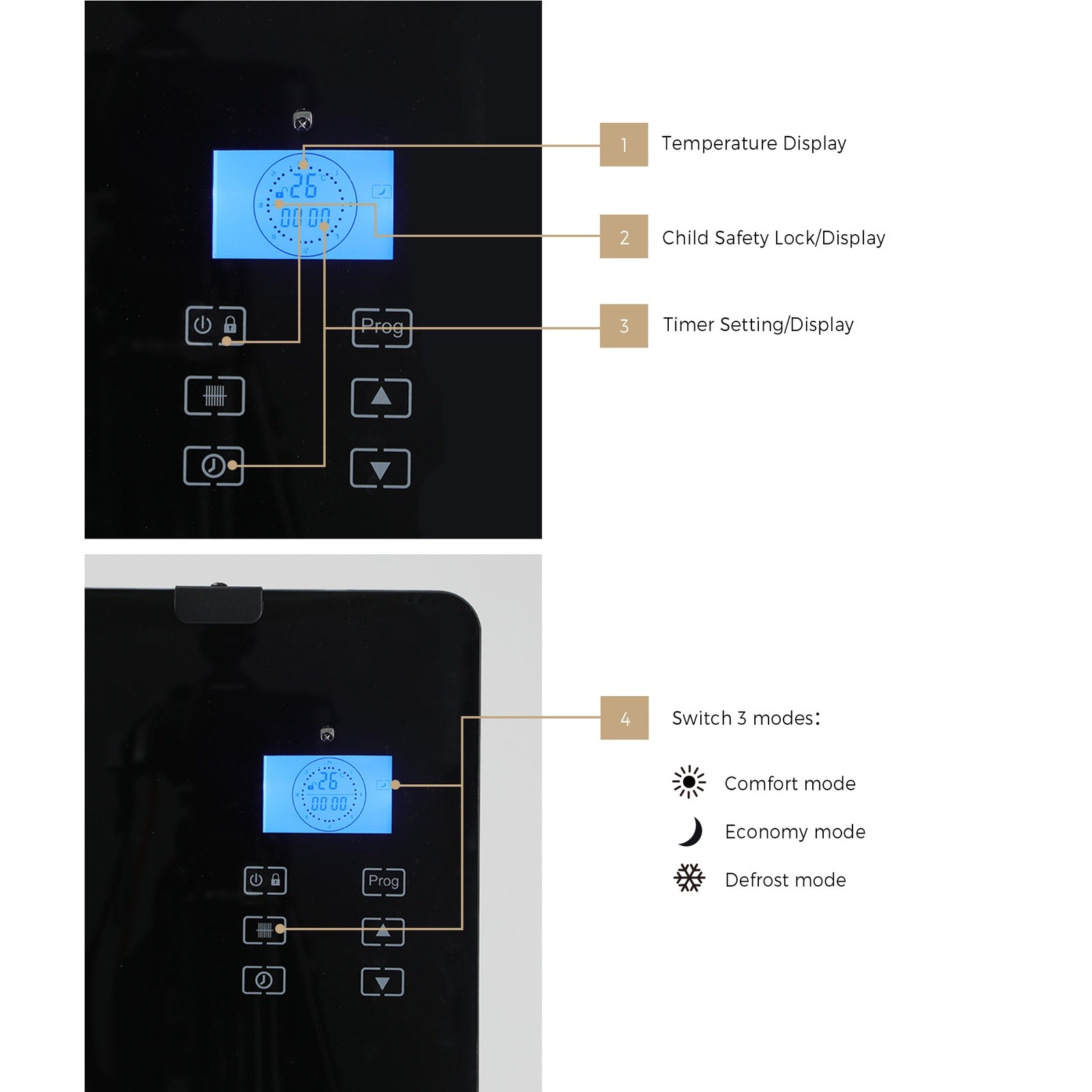 Vevare Electric Glass Panel Heater Convection Heaters 2PCS 2000W Wall Mounted - Sunyee