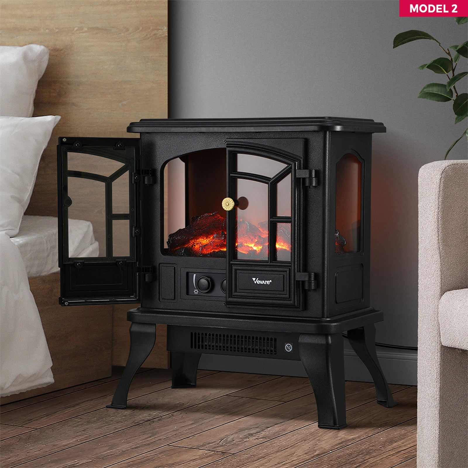 Vevare 2000W Electric Fireplace Heater 3D Flame Effect Wall Mounted Freestanding - Sunyee