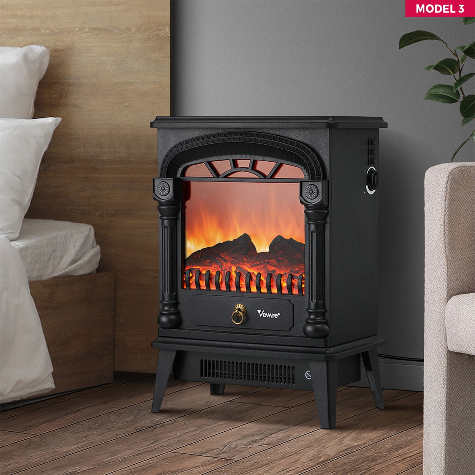 Vevare 2000W Electric Fireplace Heater 3D Flame Effect Wall Mounted Freestanding - Sunyee