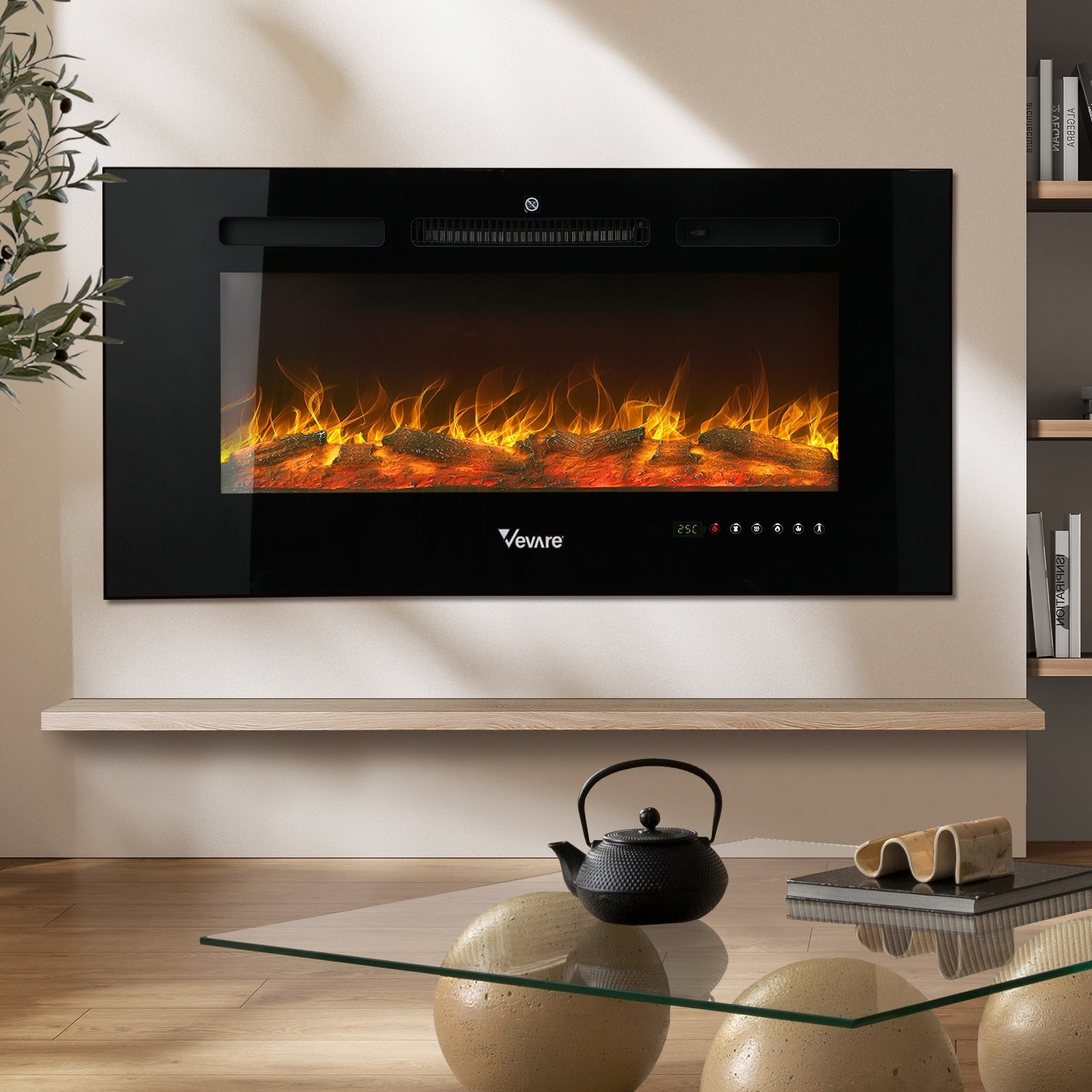 Vevare 2000W Electric Fireplace Heater 3D Flame Effect Wall Mounted Freestanding - Sunyee