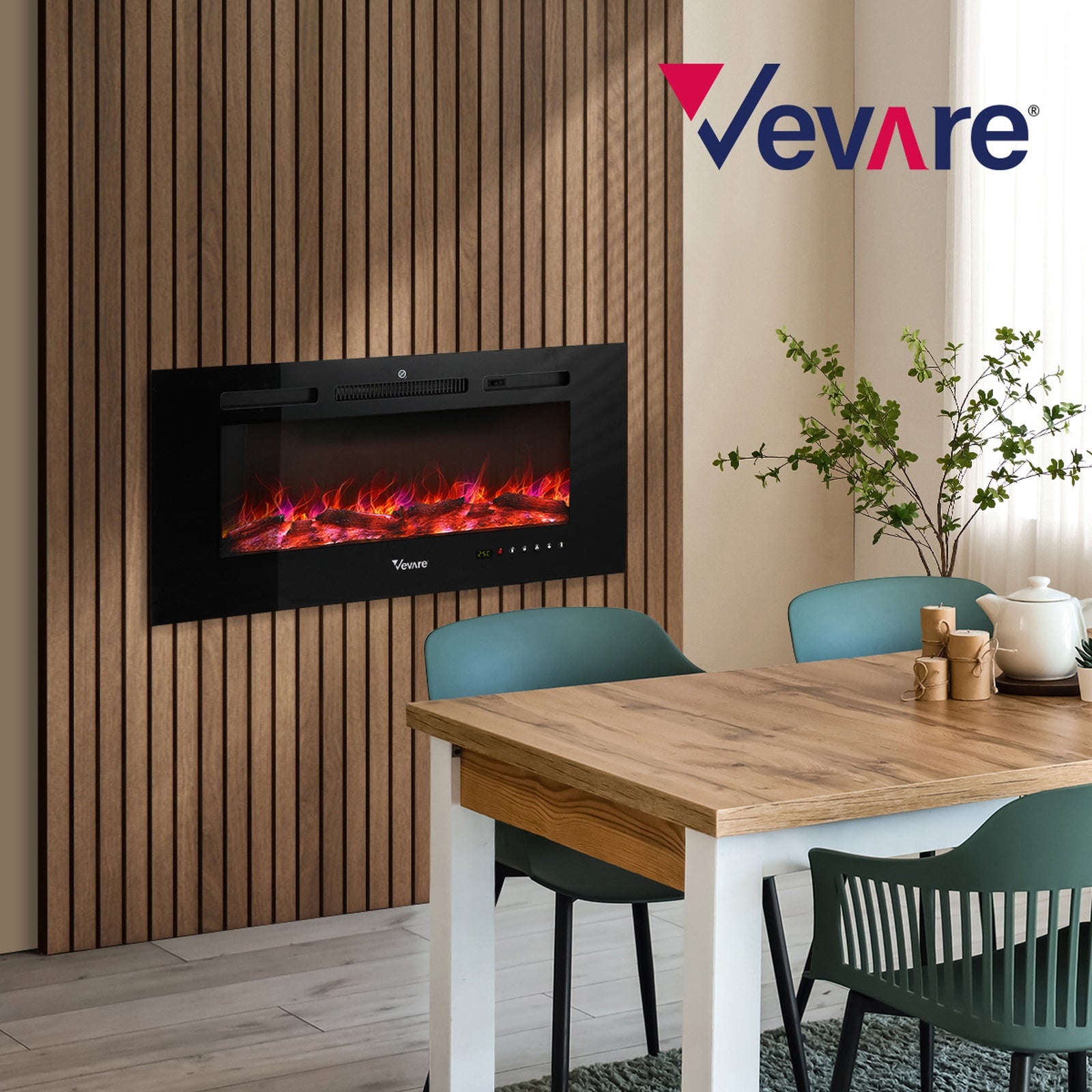 Vevare 2000W Electric Fireplace Heater 3D Flame Effect Wall Mounted Freestanding - Sunyee
