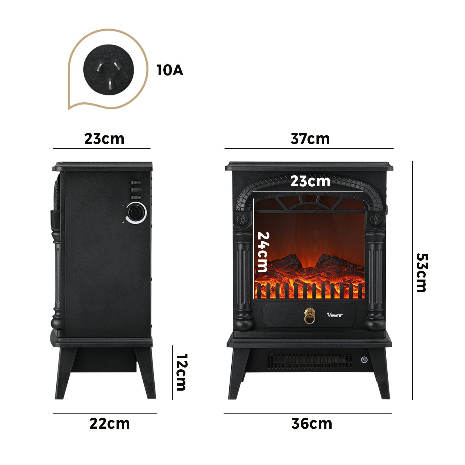 Vevare 2000W Electric Fireplace Heater 3D Flame Effect Wall Mounted Freestanding - Sunyee