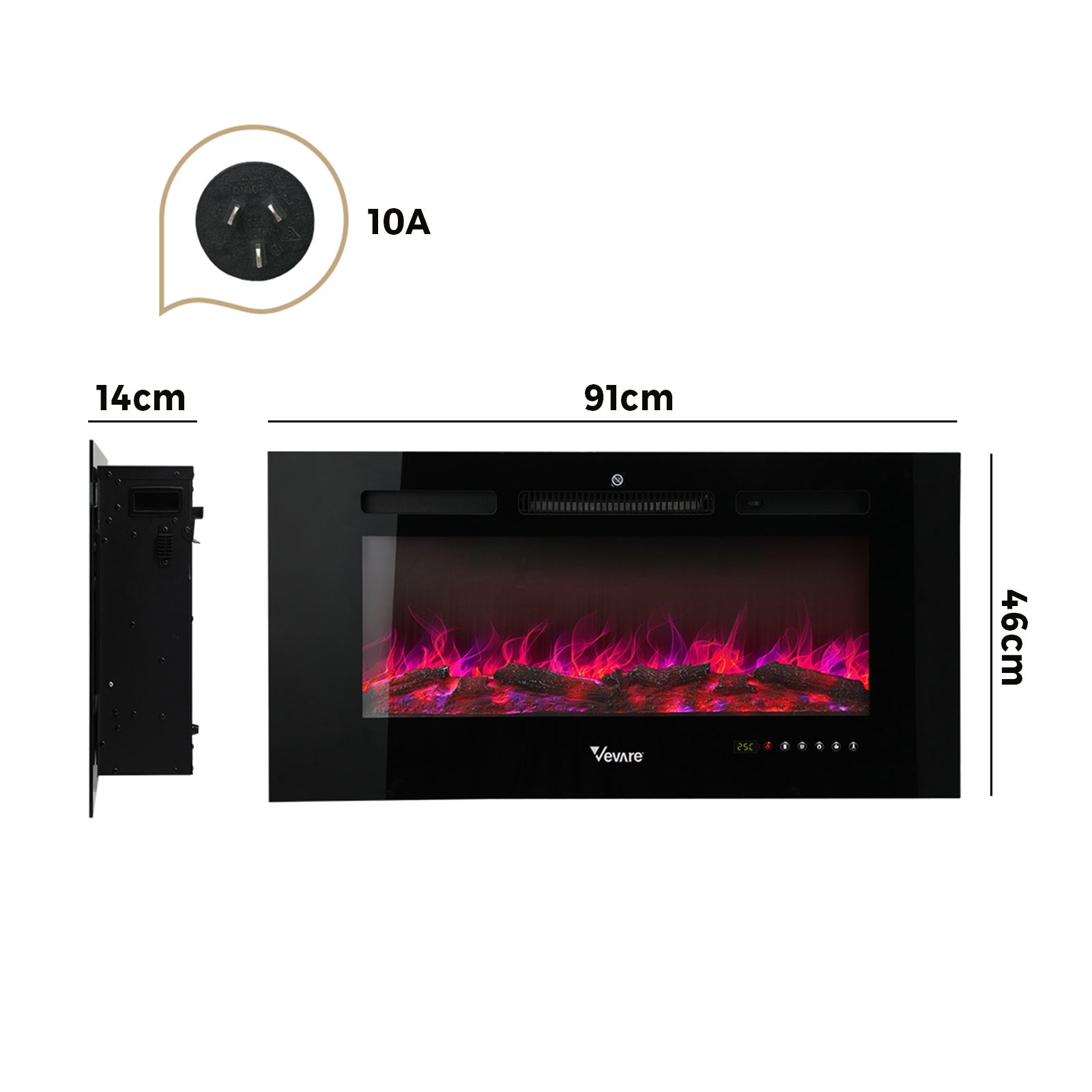 Vevare 2000W Electric Fireplace Heater 3D Flame Effect Wall Mounted Freestanding - Sunyee