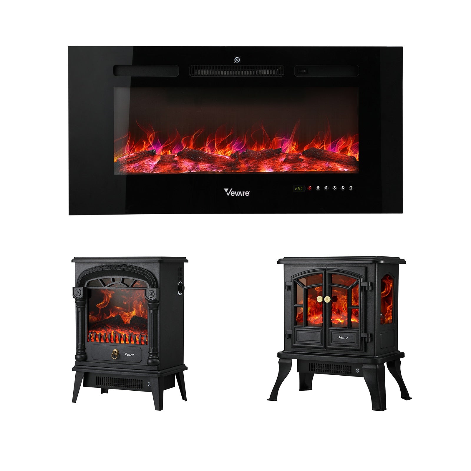 Vevare 2000W Electric Fireplace Heater 3D Flame Effect Wall Mounted Freestanding - Sunyee