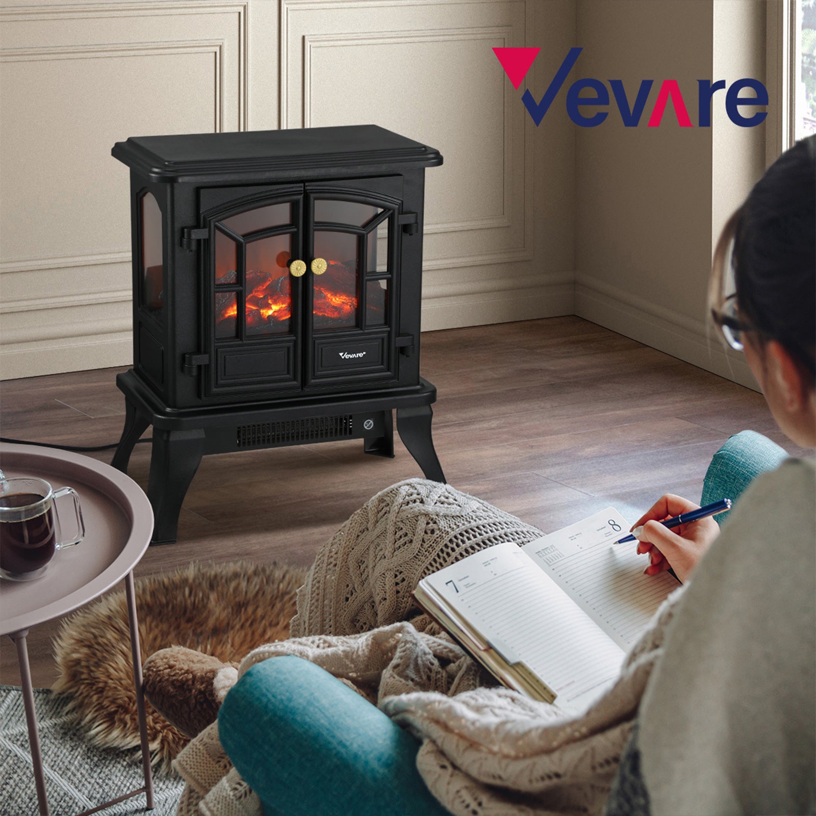 Vevare Electric Fireplace Heater Freestanding 3D Flame Effect Indoor 2000W - Sunyee