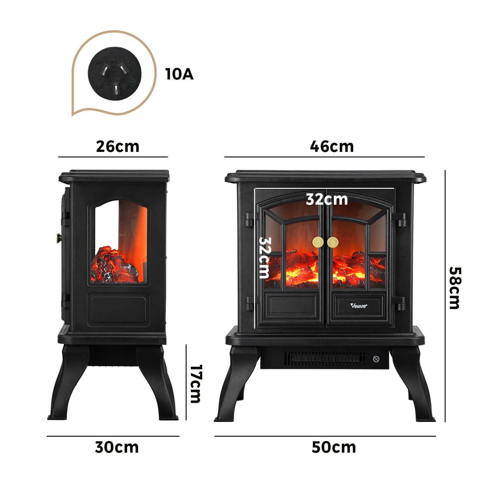 Vevare Electric Fireplace Heater Freestanding 3D Flame Effect Indoor 2000W - Sunyee