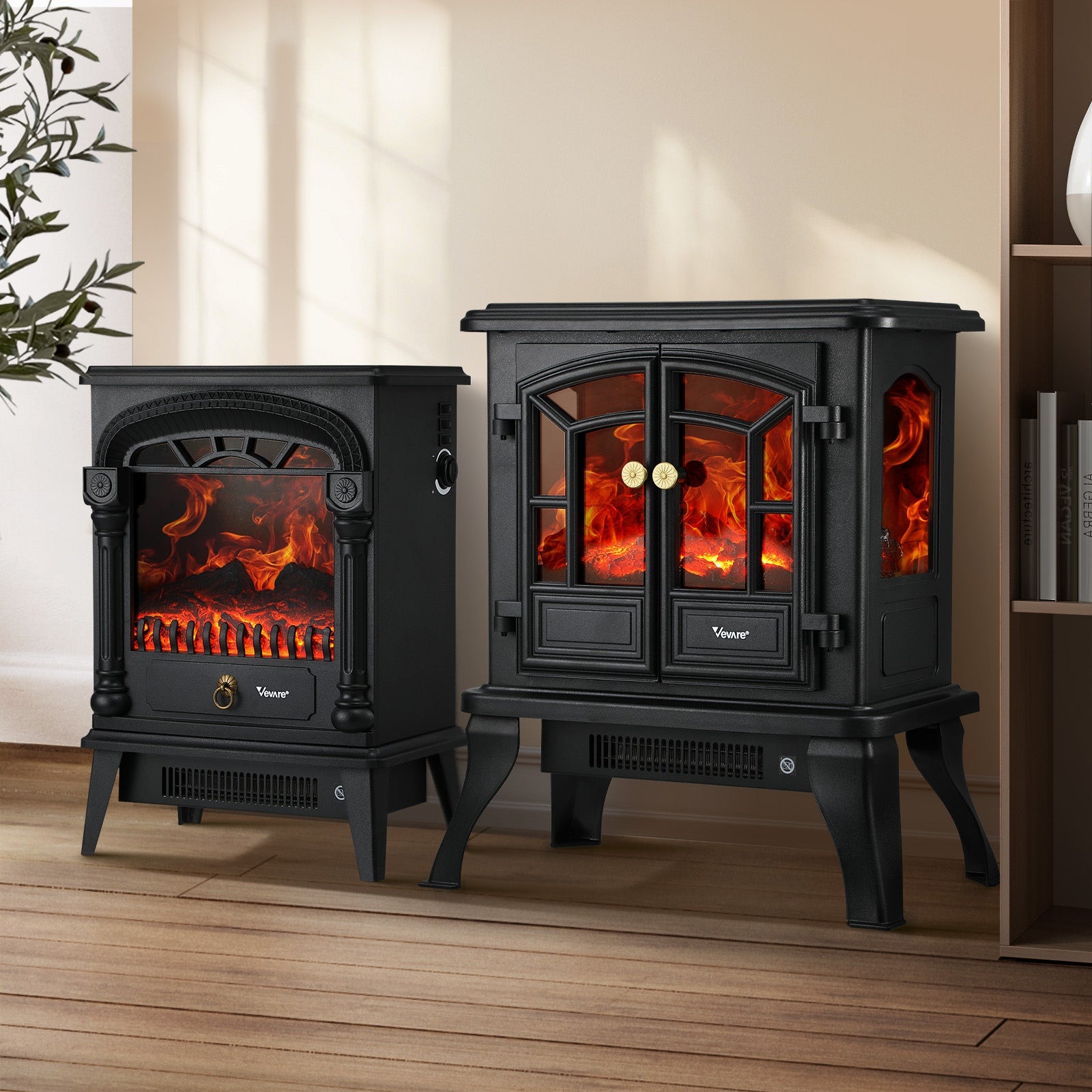 Vevare 2000W Electric Fireplace Heater Freestanding 3D Flame Effect Indoor - Sunyee