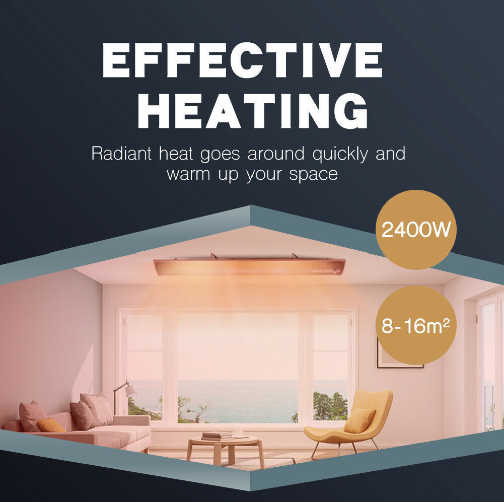 Electric Infrared Radiant Strip Heater Outdoor 2400W Panel Heat Bar w/ Remote - Sunyee