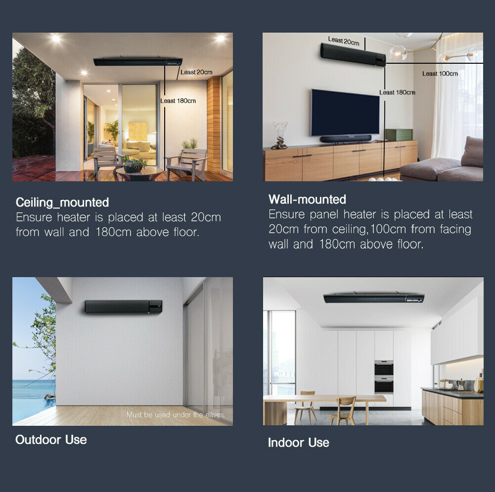 Electric Infrared Radiant Strip Heater Outdoor 2400W Panel Heat Bar w/ Remote - Sunyee