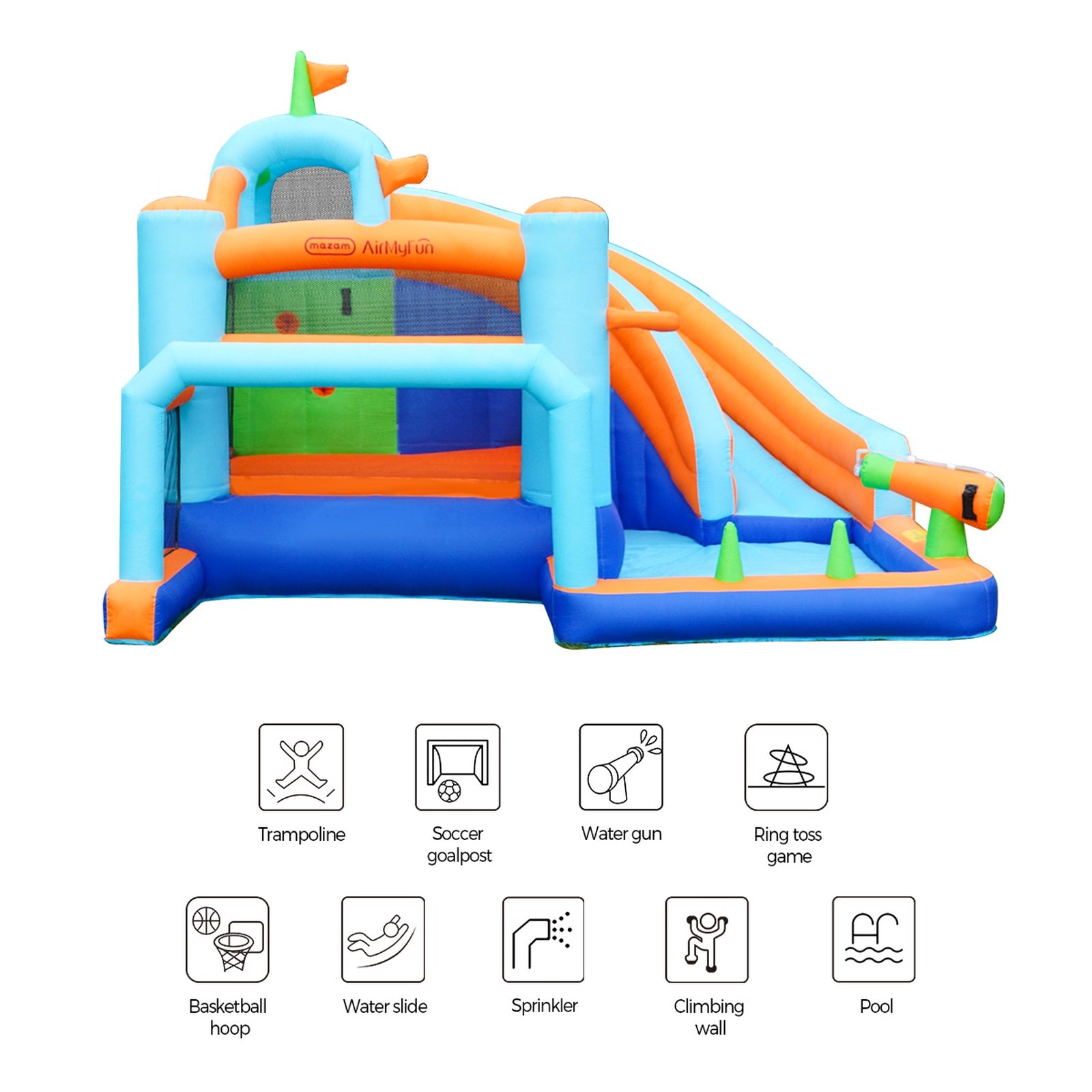 AirMyFun 9-IN-1 Inflatable Water Park Jumping Castle Soccer Goalpost Blower - Sunyee