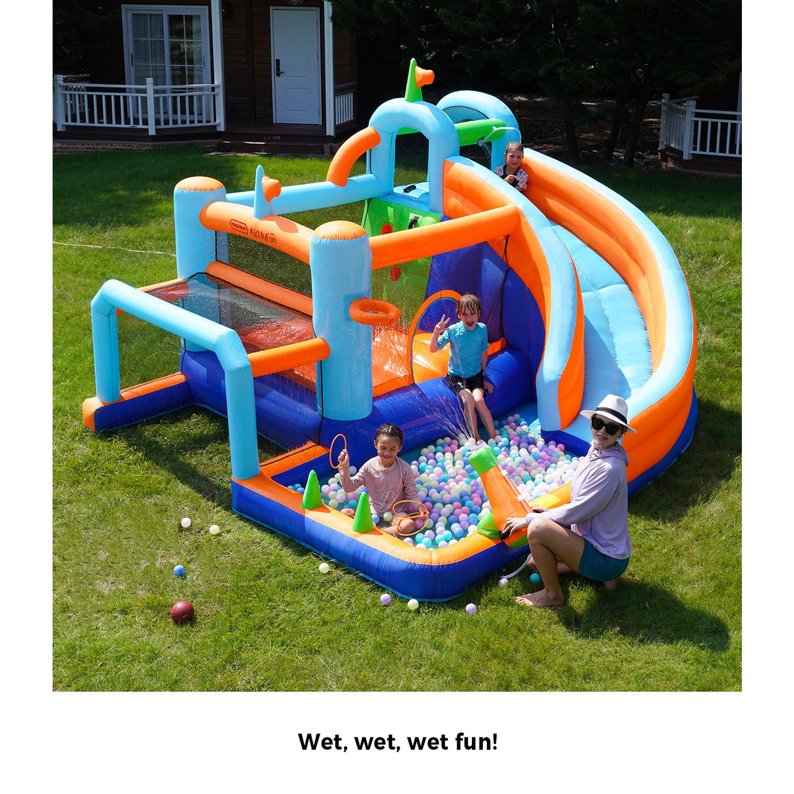 AirMyFun 9-IN-1 Inflatable Water Park Jumping Castle Soccer Goalpost Blower - Sunyee