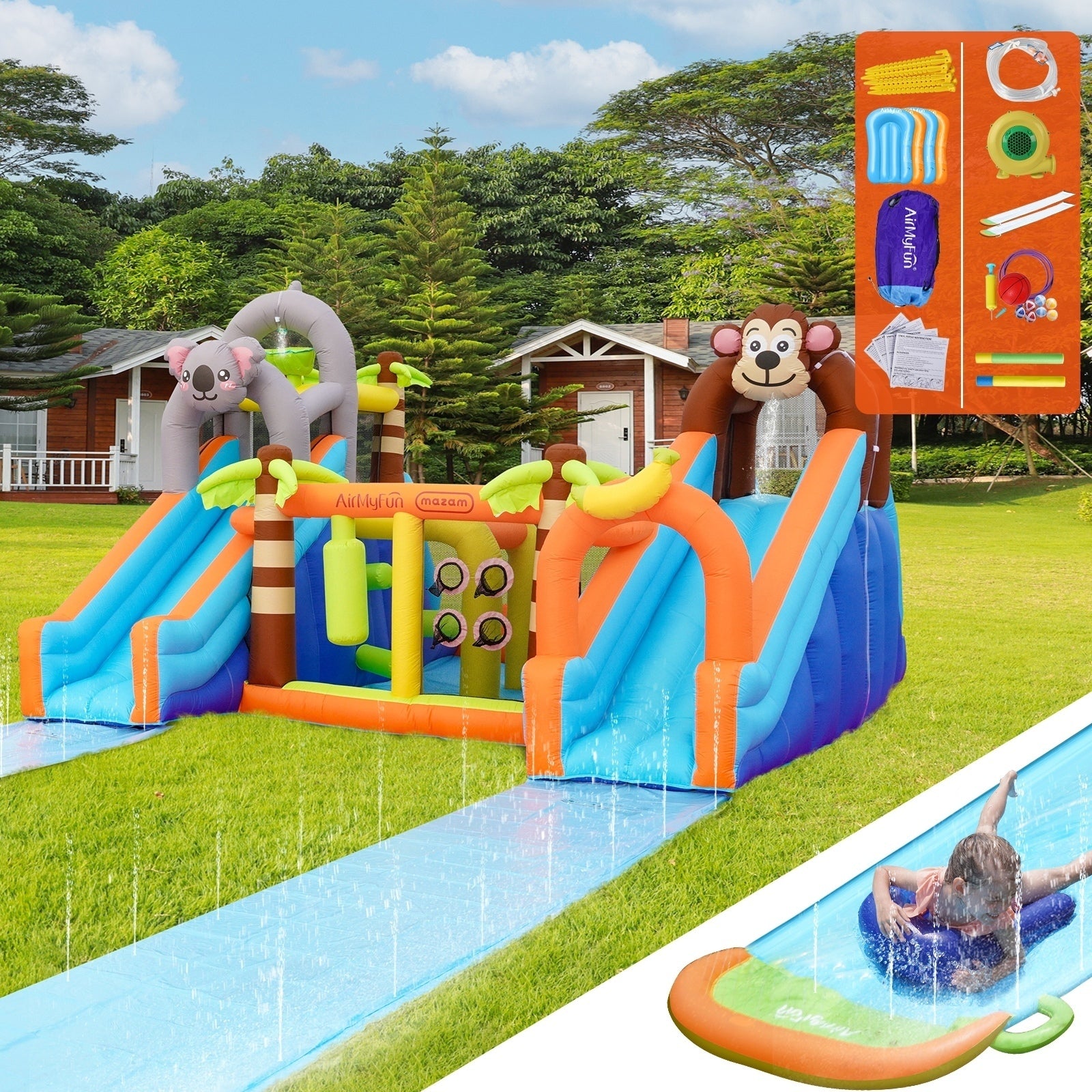 AirMyFun 12 Play Zones Inflatable Dual Water Slide Animal Theme Jumping Castle - Sunyee