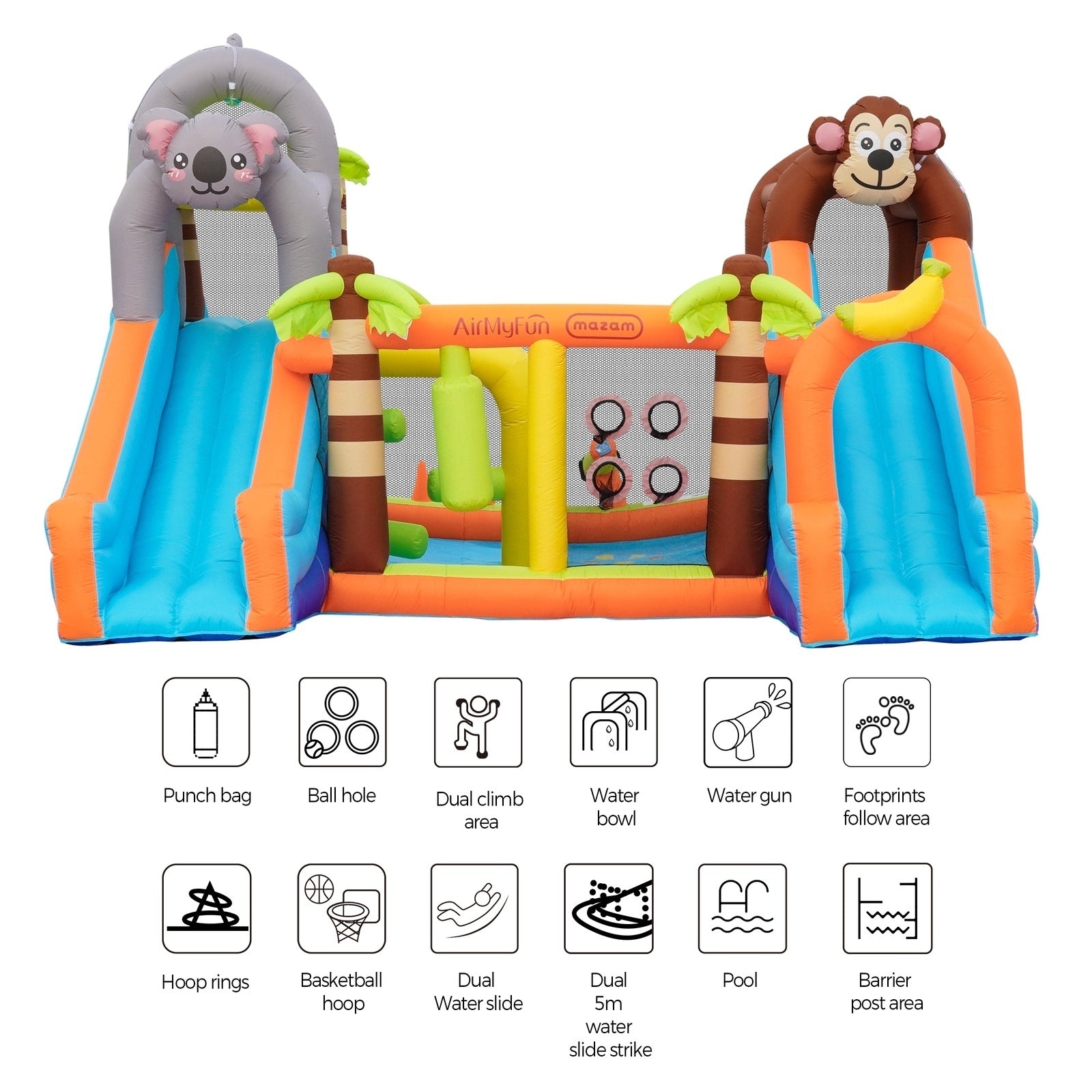 AirMyFun 12 Play Zones Inflatable Dual Water Slide Animal Theme Jumping Castle - Sunyee