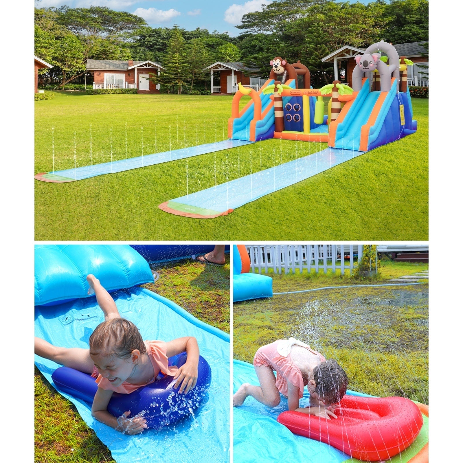 AirMyFun 12 Play Zones Inflatable Dual Water Slide Animal Theme Jumping Castle - Sunyee