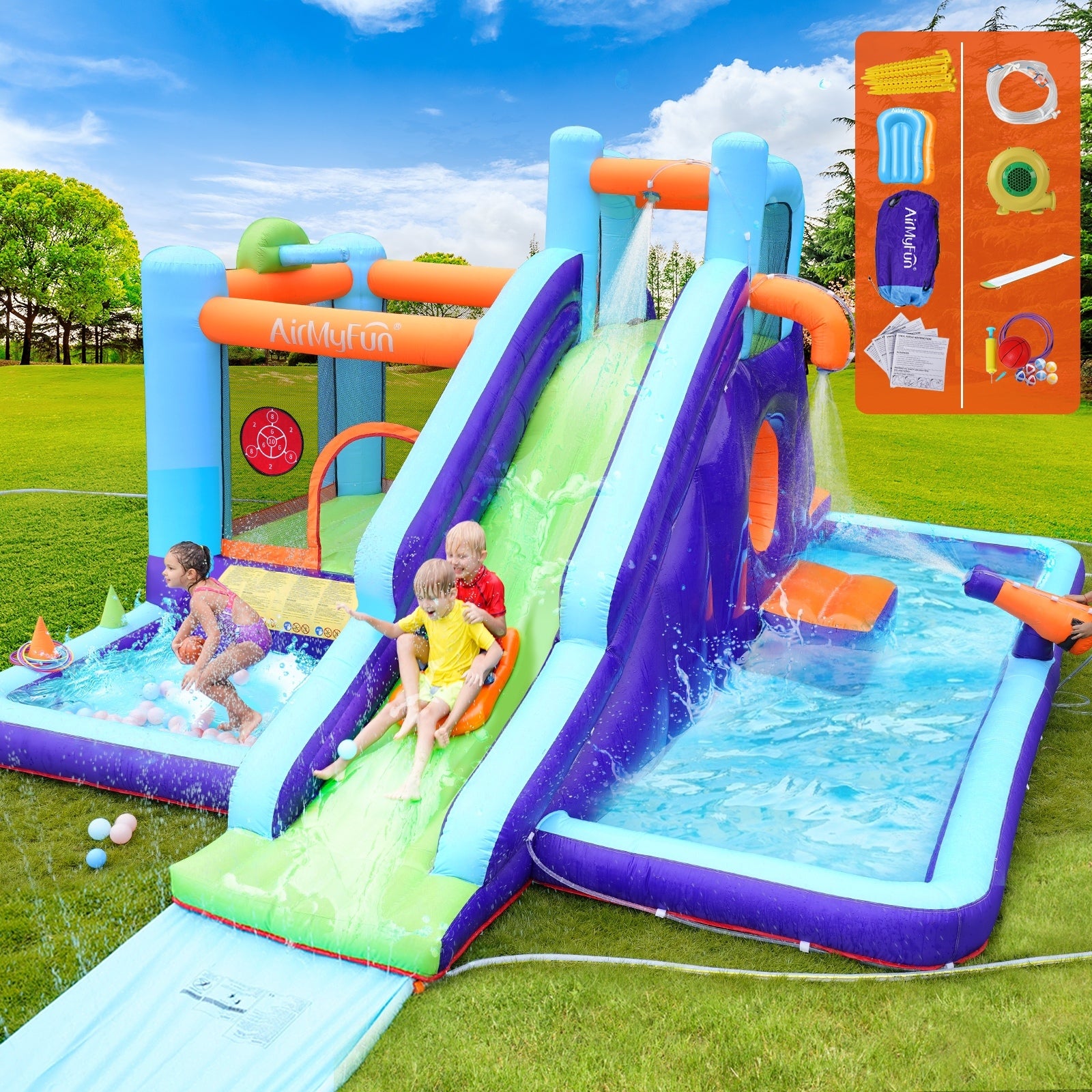 AirMyFun Inflatable WaterSlide Trampoline Castle Bounce House Splash Jumping Toy - Sunyee