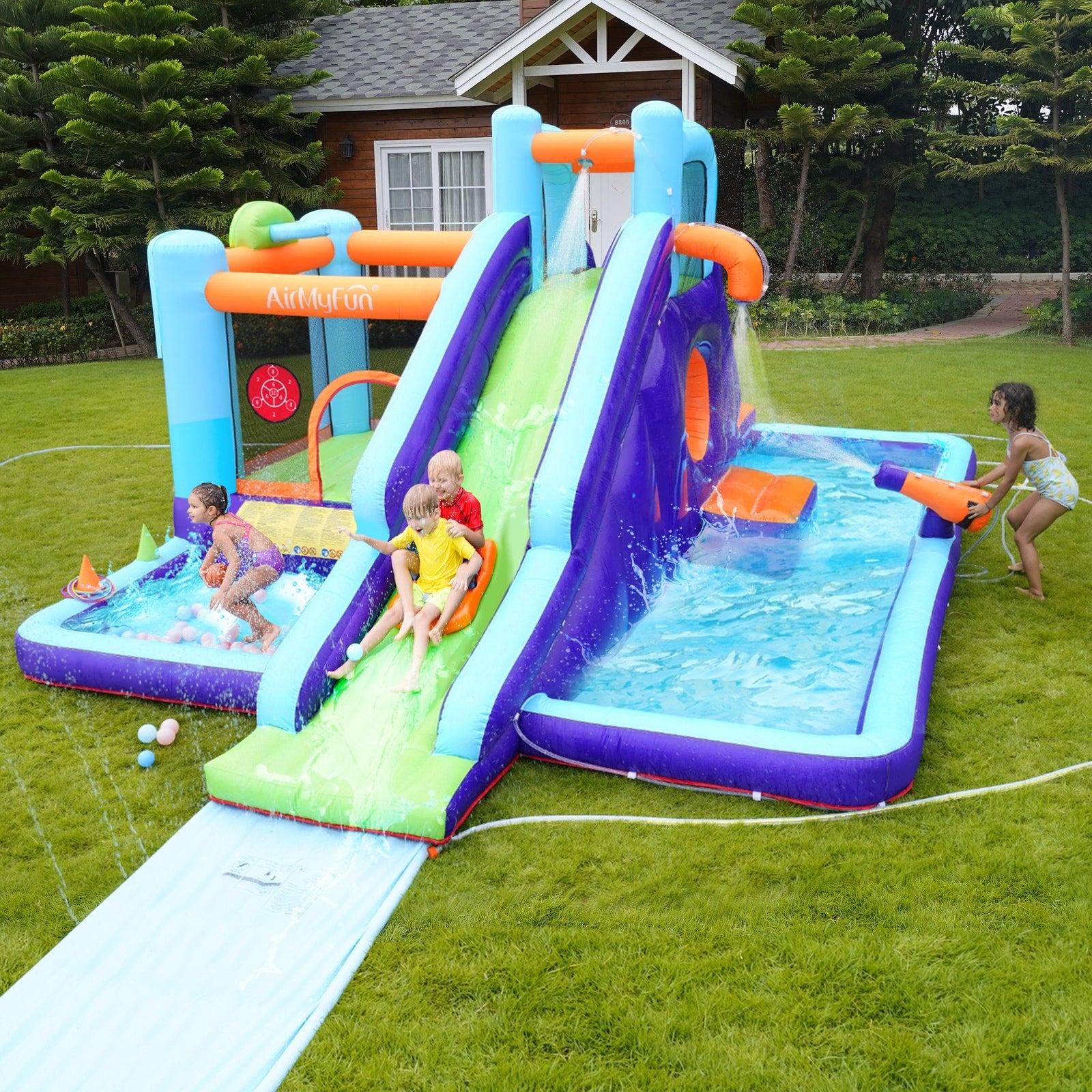 AirMyFun Inflatable WaterSlide Trampoline Castle Bounce House Splash Jumping Toy - Sunyee