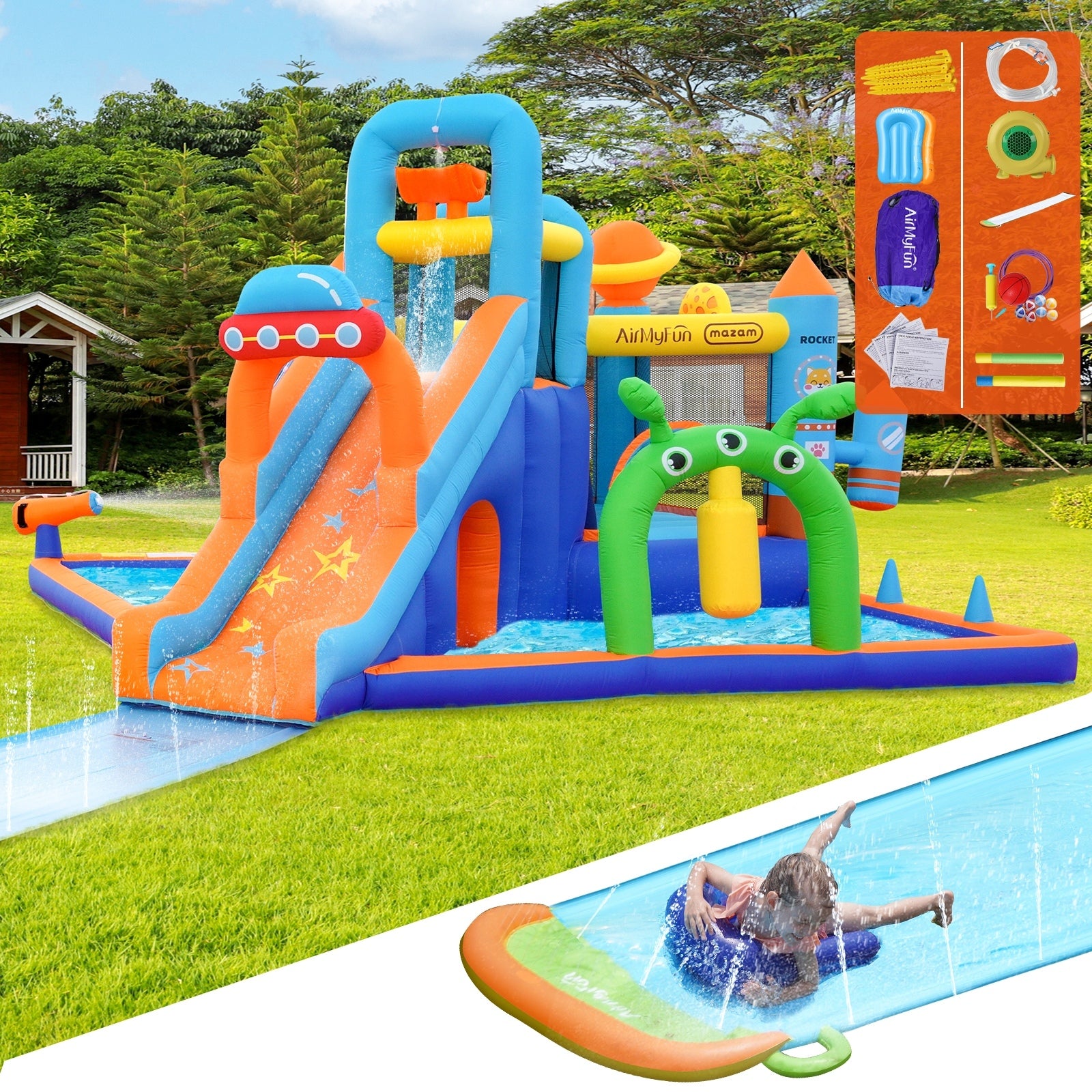 AirMyFun 12 Play Zones Inflatable Trampoline Castle Space Theme Water Slide - Sunyee