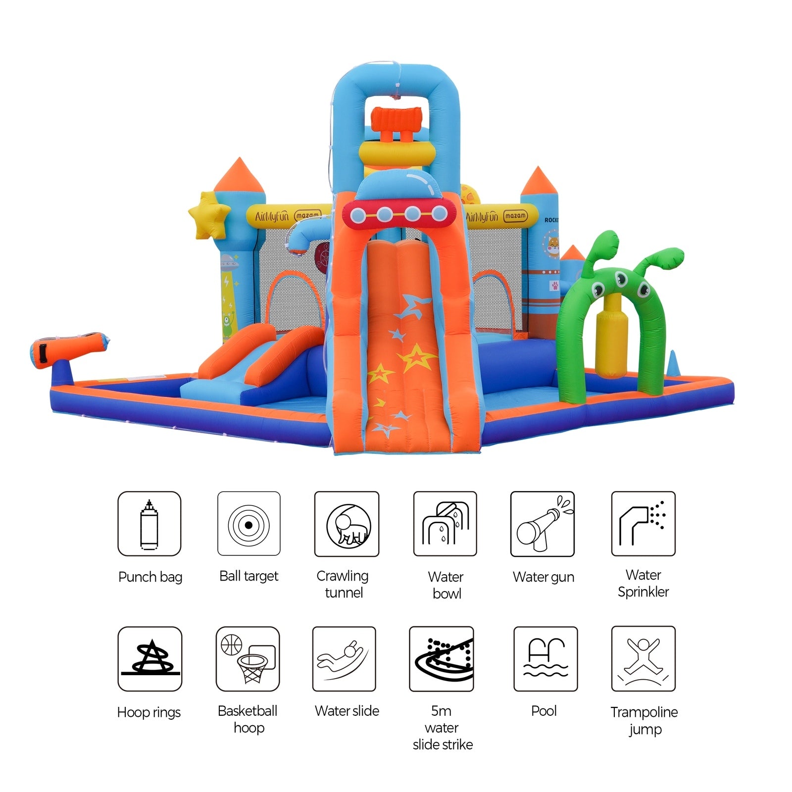 AirMyFun 12 Play Zones Inflatable Trampoline Castle Space Theme Water Slide - Sunyee