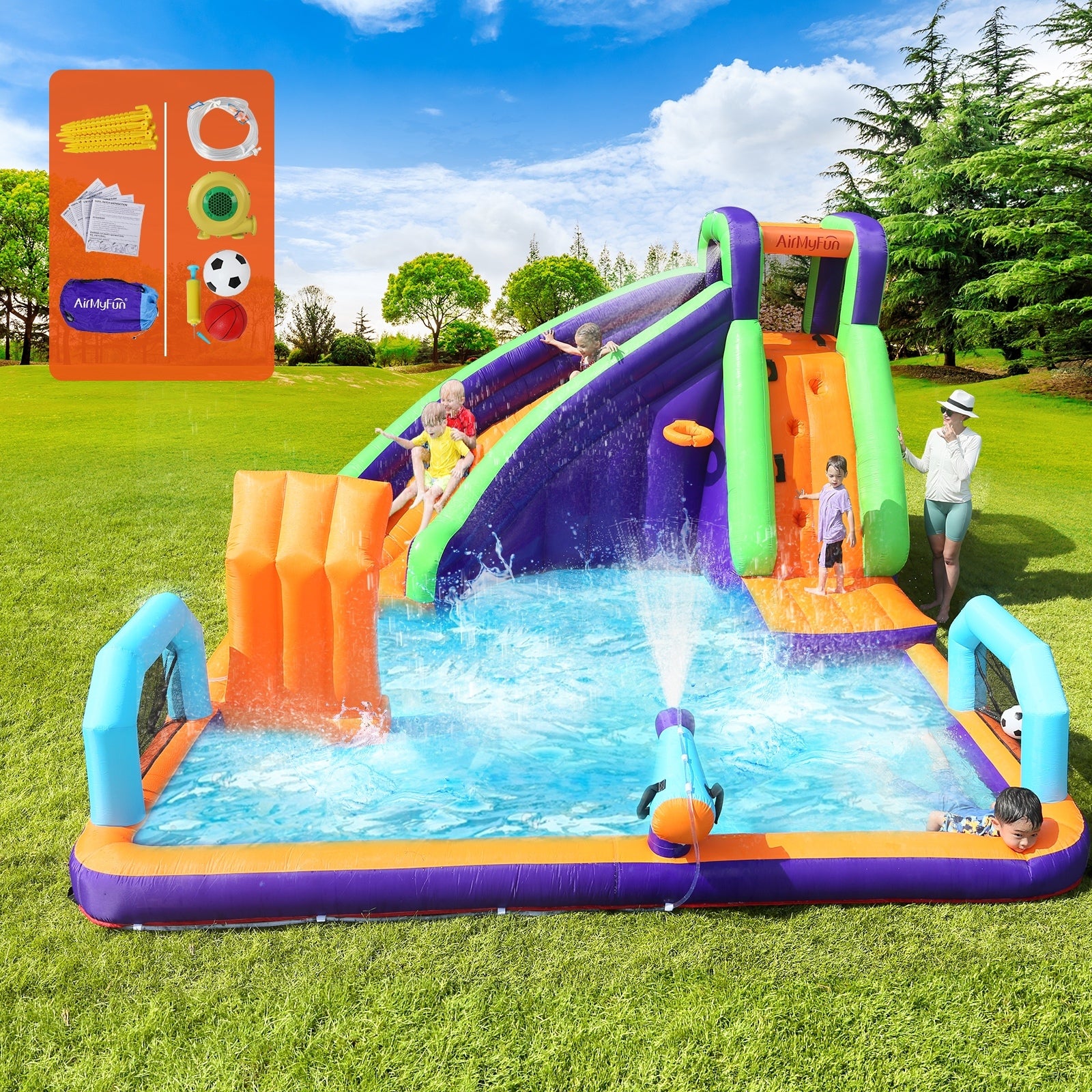 AirMyFun Inflatable Water Slide Kids Bounce House Jumping Castle Play Pool Gift - Sunyee