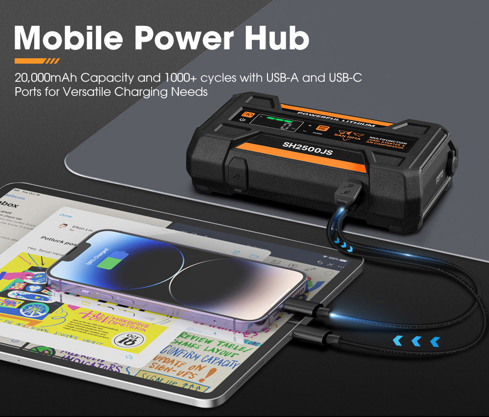 San Hima Jump Starter With Air Compressor 2500A Portable 12V Power Bank Pack - Sunyee