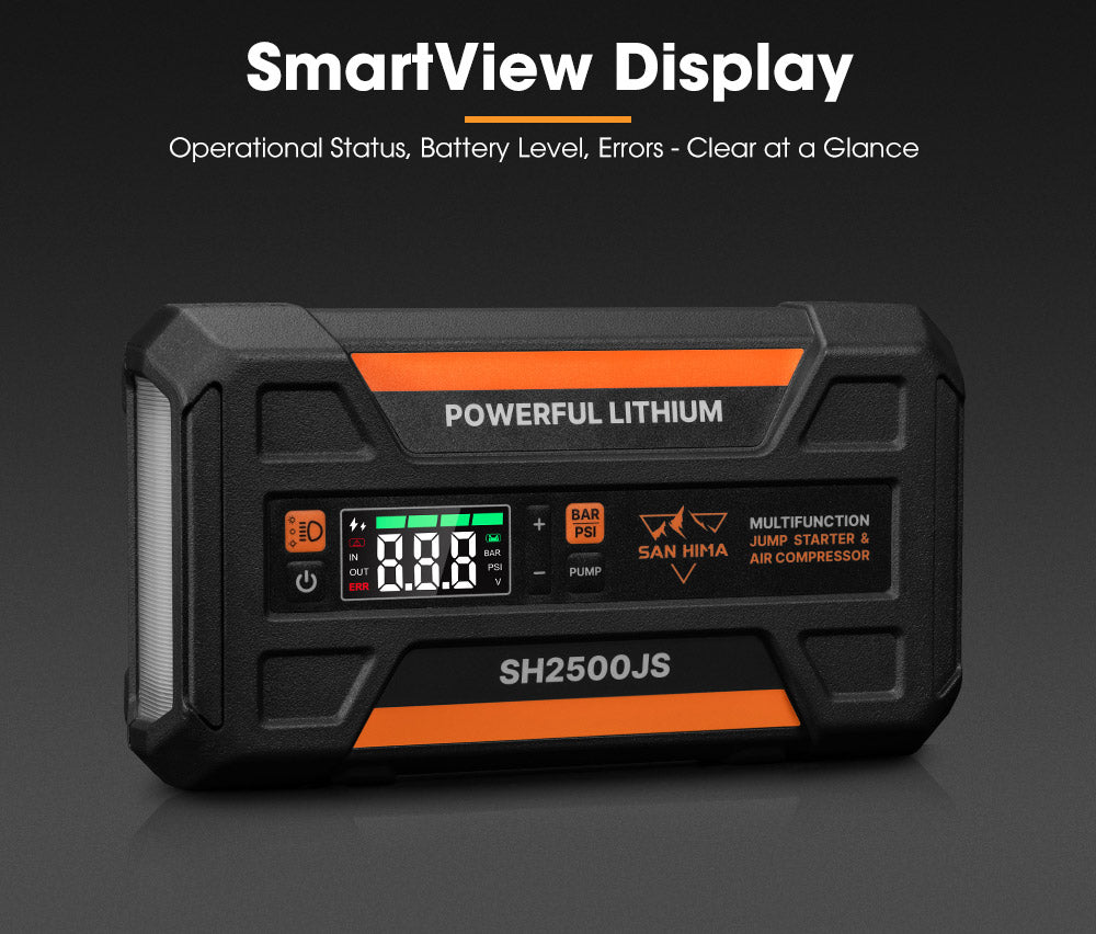 San Hima Jump Starter With Air Compressor 2500A Portable 12V Power Bank Pack - Sunyee