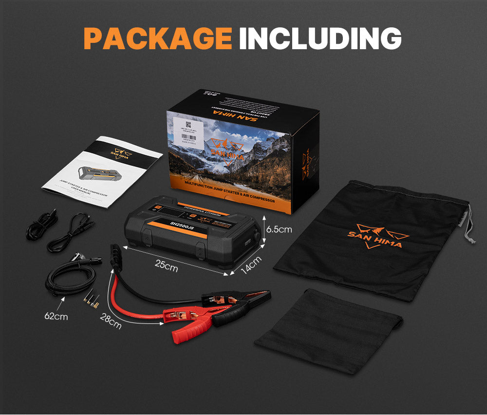 San Hima Jump Starter With Air Compressor 2500A Portable 12V Power Bank Pack - Sunyee
