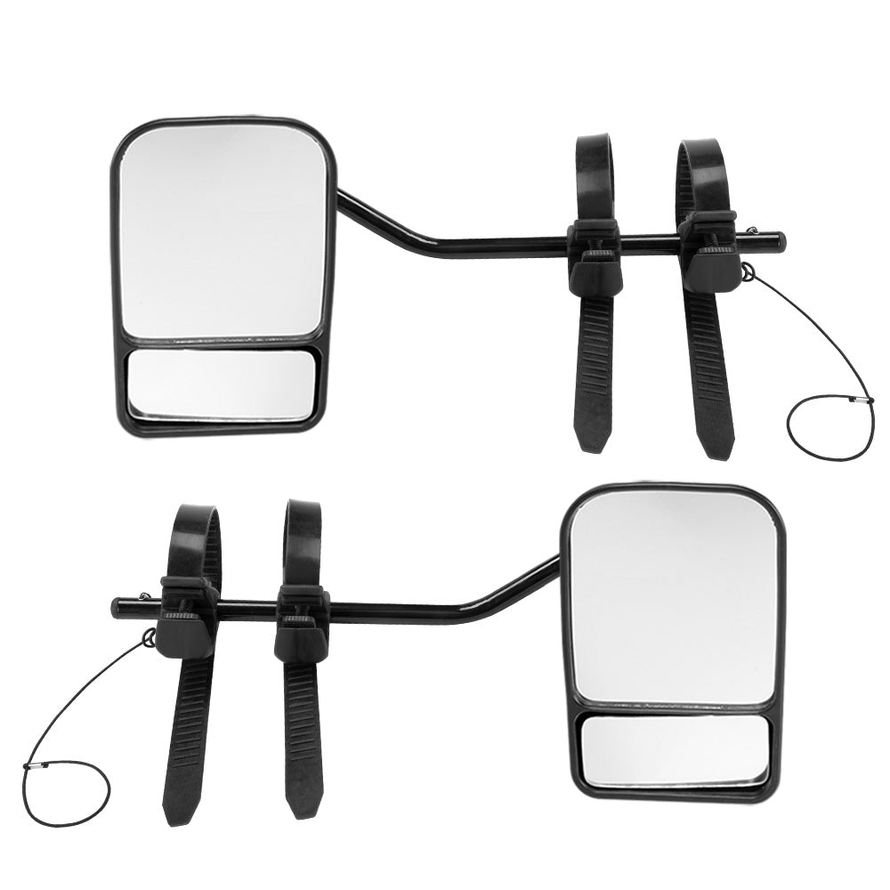 2x Towing Mirrors Pair Clip on Multi Fit Clamp On Towing Caravan 4X4 Trailer - Sunyee