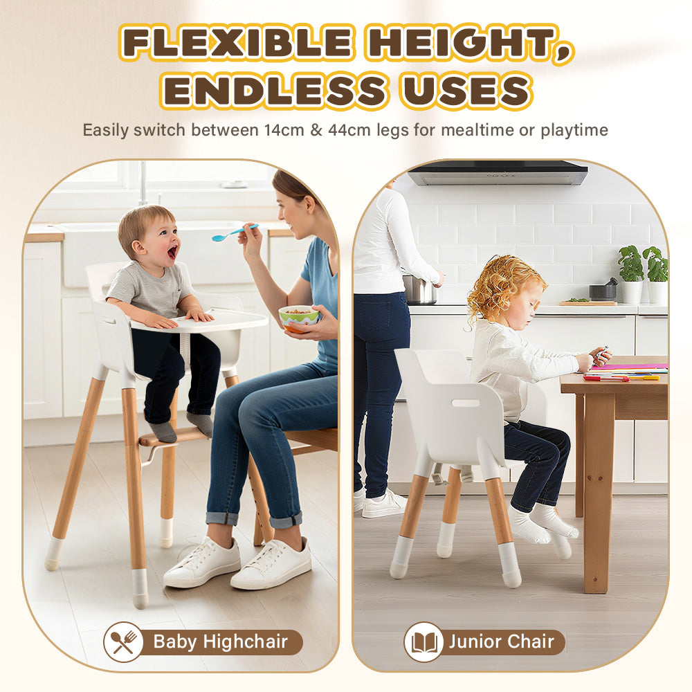 PlayPals Baby High Chair Beech Wood 2 Height Modes Adjustable Footrest - Sunyee