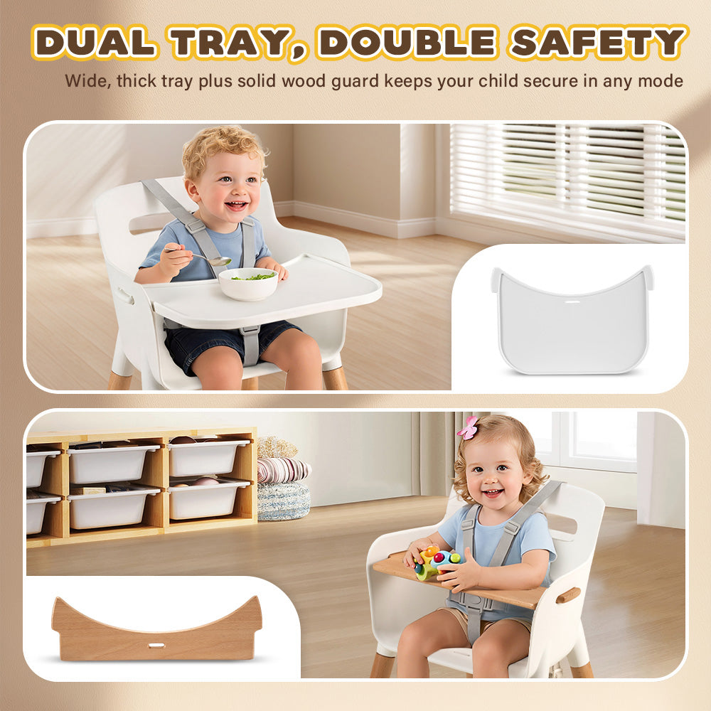 PlayPals Baby High Chair Beech Wood 2 Height Modes Adjustable Footrest