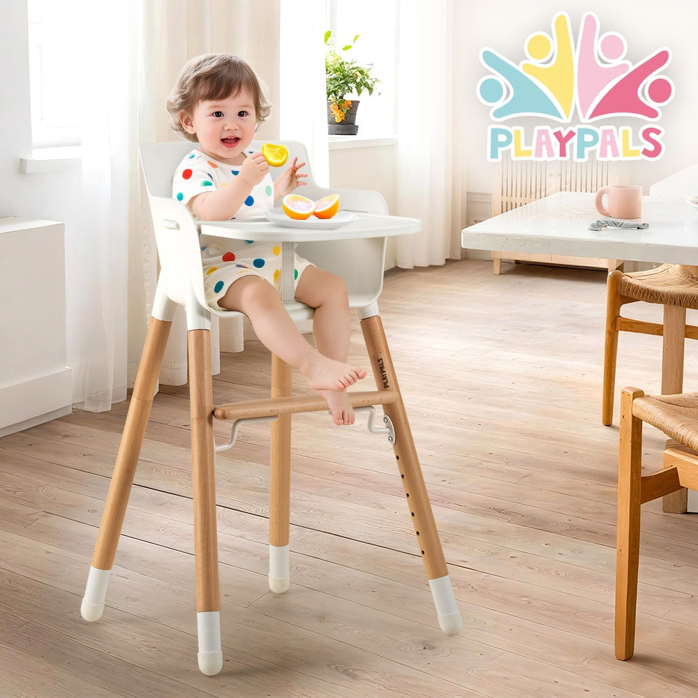 PlayPals Baby High Chair Beech Wood 2 Height Modes Adjustable Footrest - Sunyee