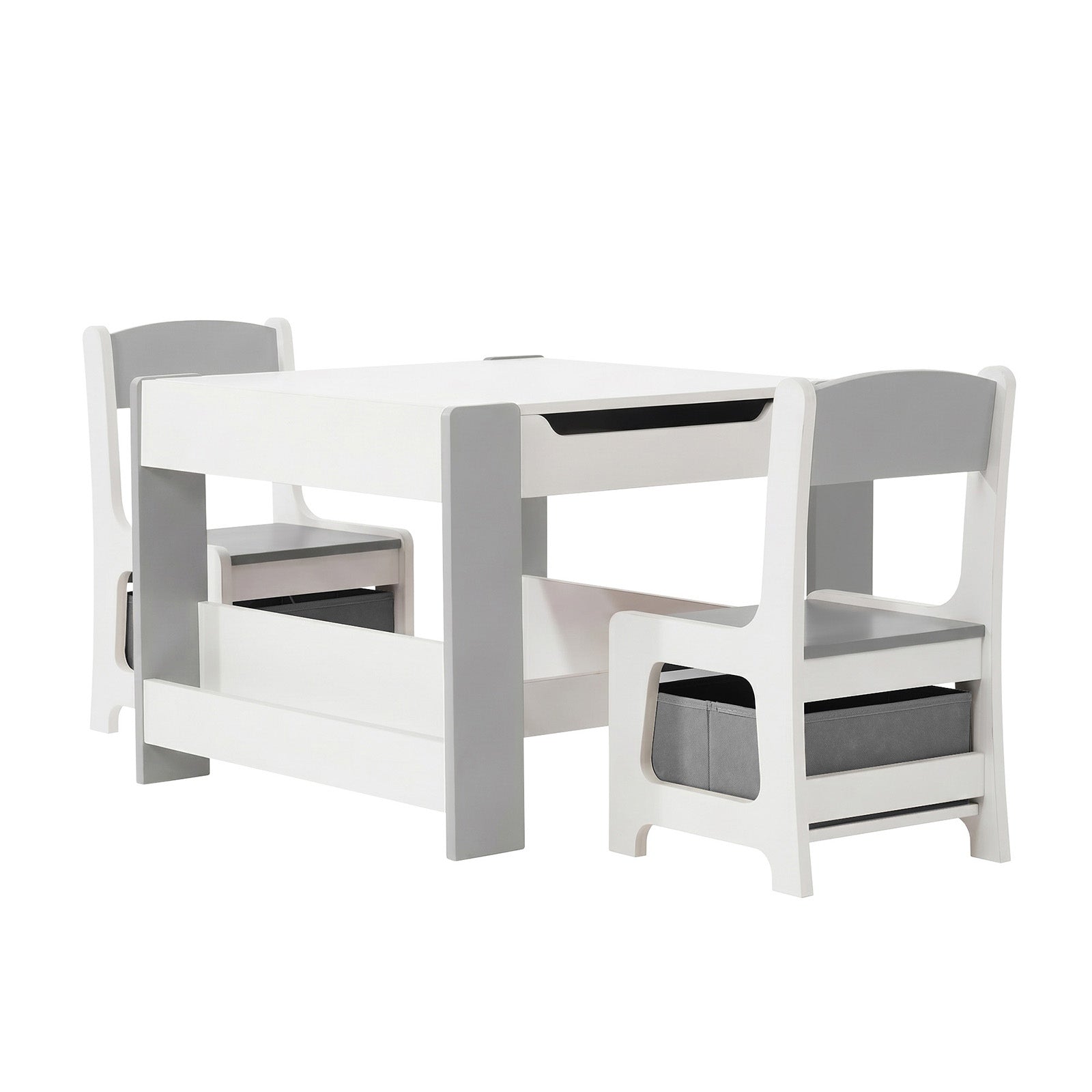 Oikiture Kids Table and Chairs Set Chalkboard Drawing Toys Storage Grey