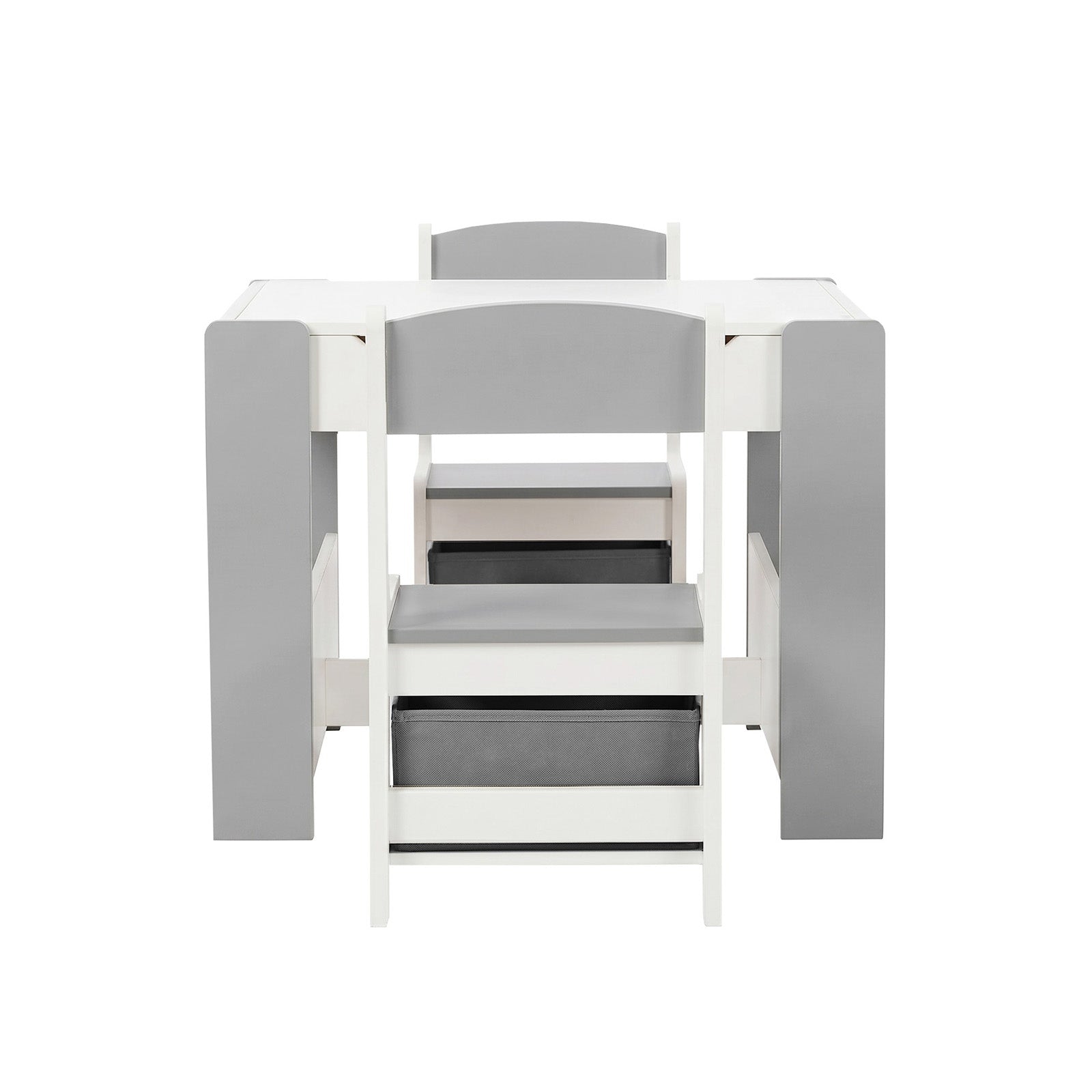 Oikiture Kids Table and Chairs Set Chalkboard Drawing Toys Storage Grey