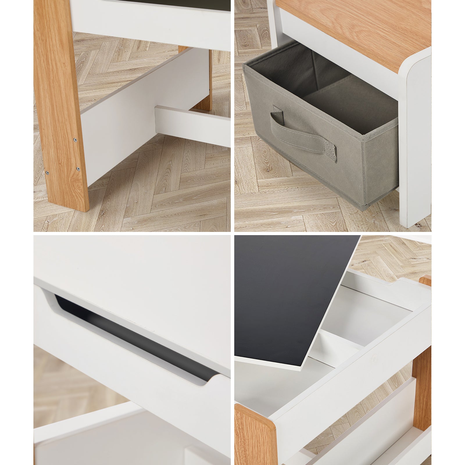 Oikiture Kids Table and Chairs Set Chalkboard Drawing Toys Storage Bookshelf - Sunyee